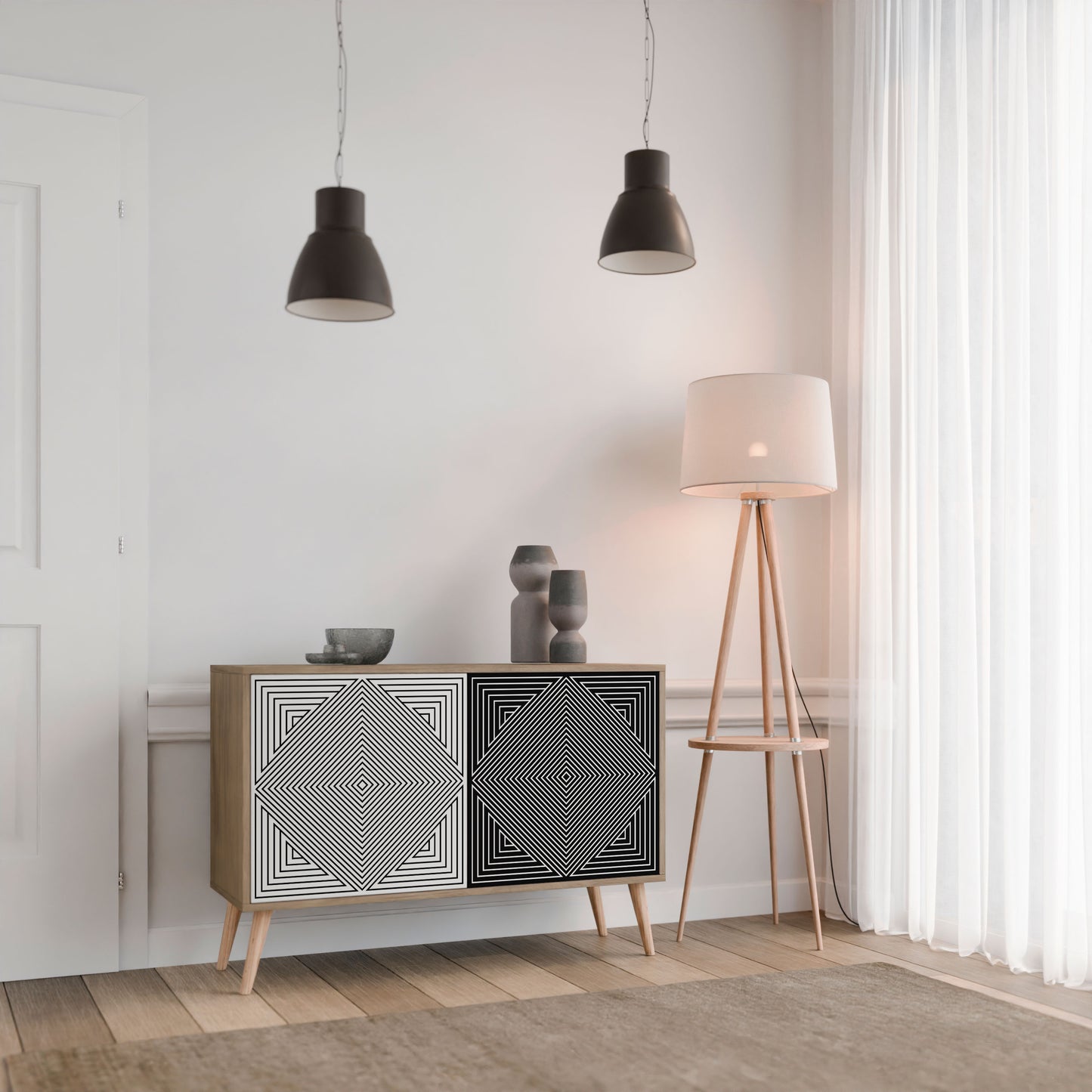 Credenza POLYGON ILLUSION a 2 ante in effetto rovere