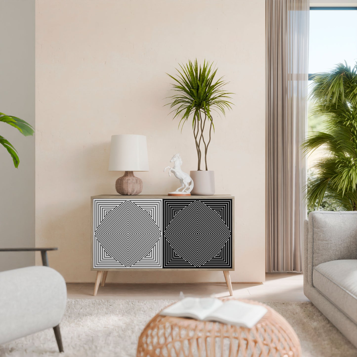 Credenza POLYGON ILLUSION a 2 ante in effetto rovere