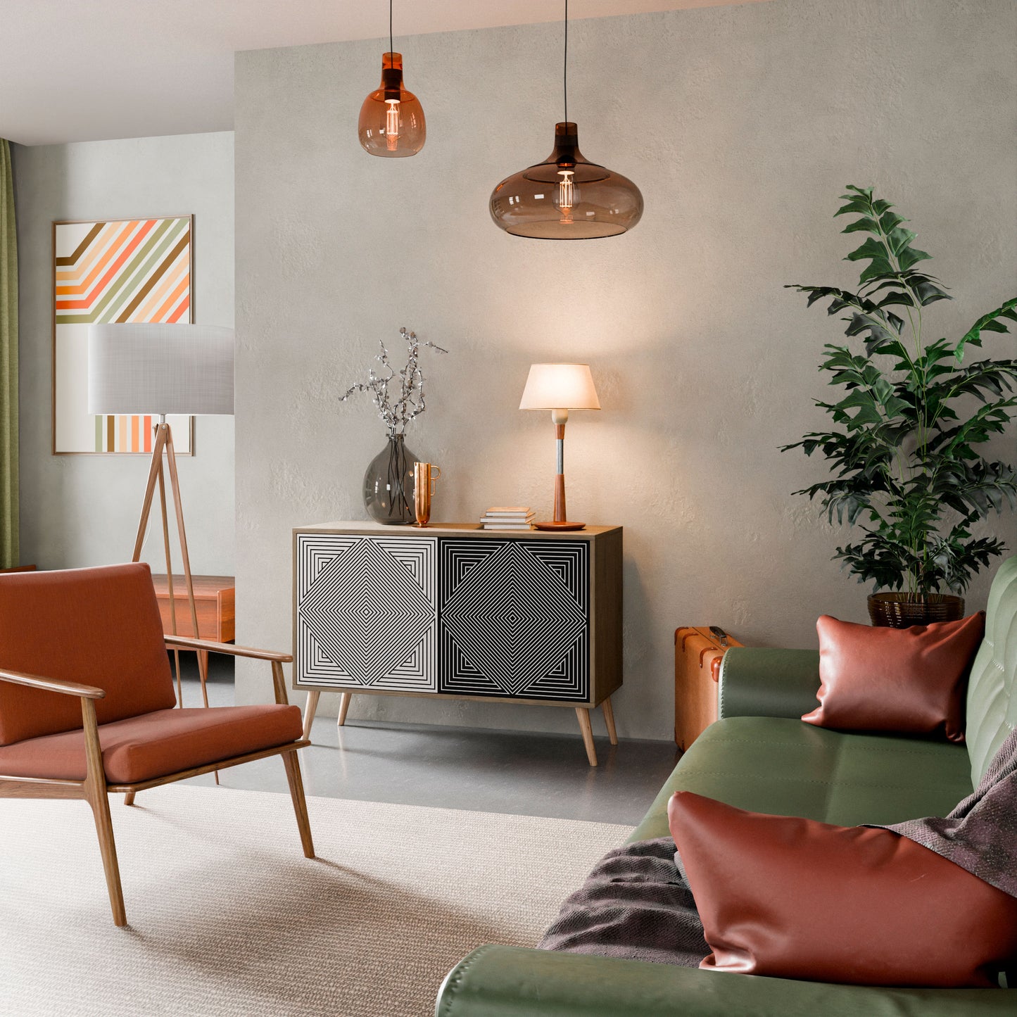 Credenza POLYGON ILLUSION a 2 ante in effetto rovere