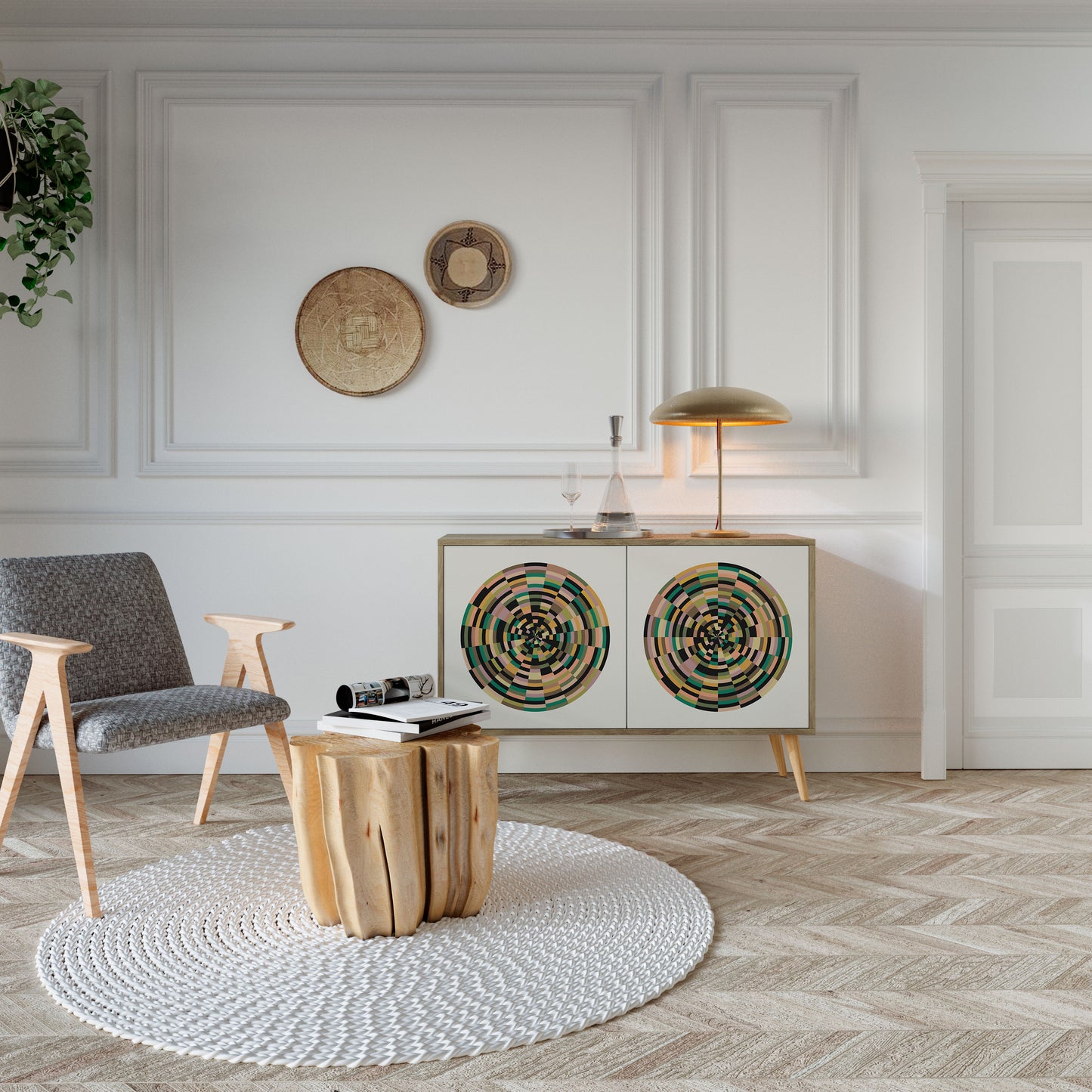Credenza a 2 ante GREEN CIRCLES effetto rovere
