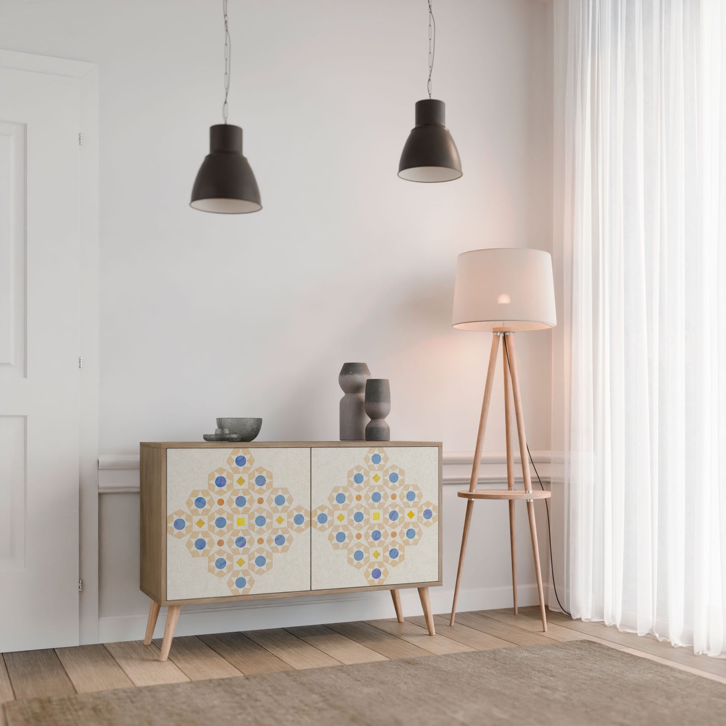 Credenza a 2 ante PATTERNED PRISM in effetto rovere