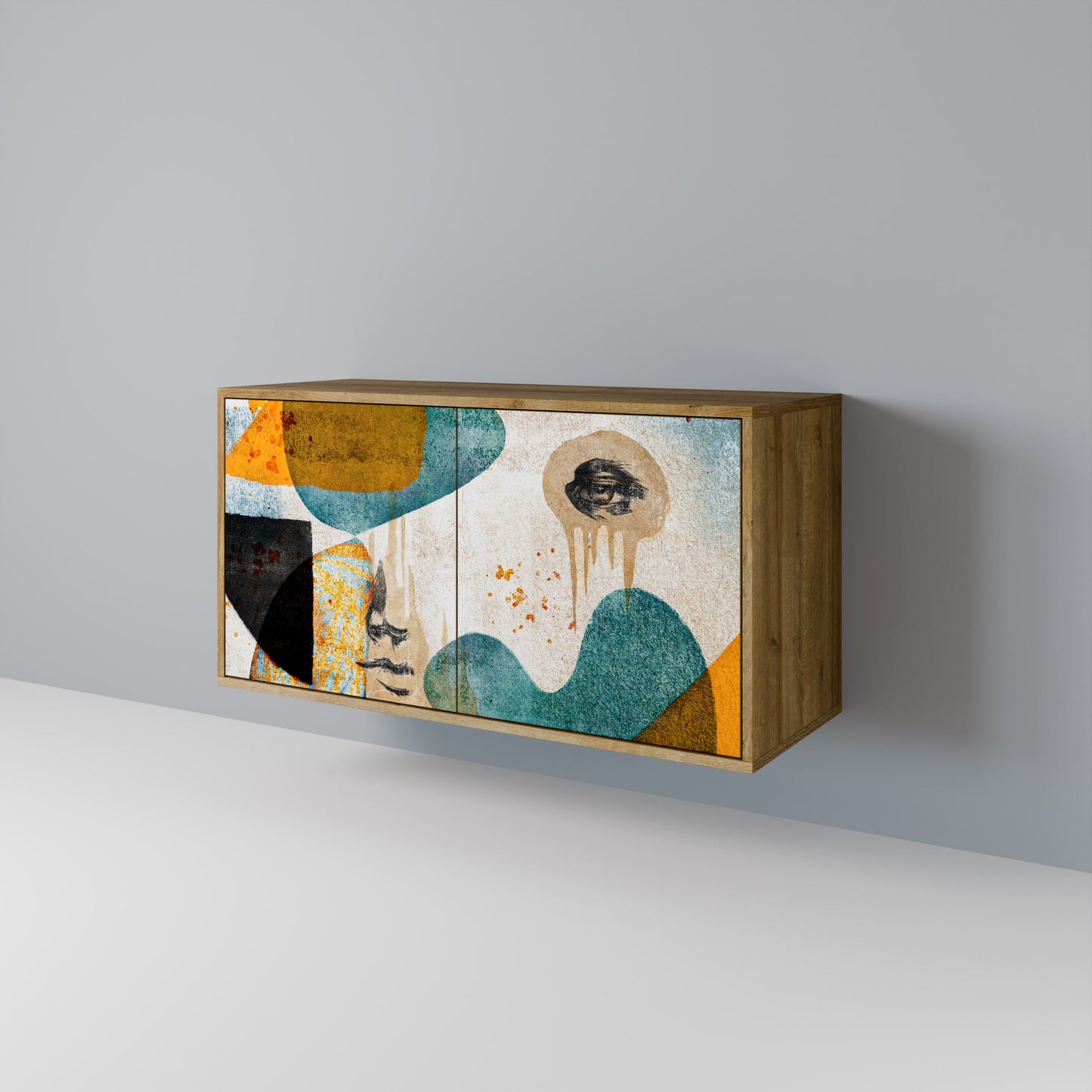 Credenza a 2 ante ABSTRACT FACES in effetto rovere