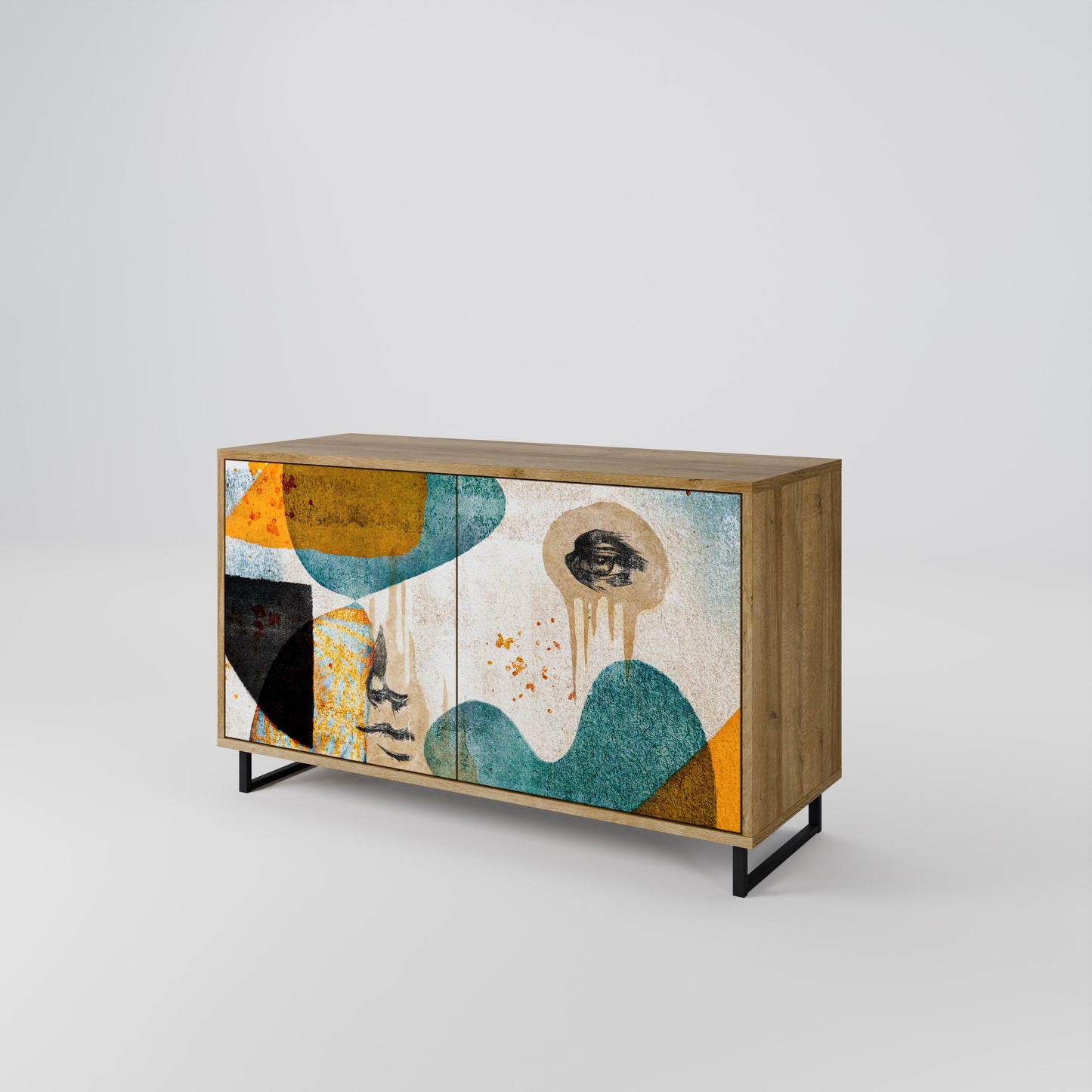 Credenza a 2 ante ABSTRACT FACES in effetto rovere