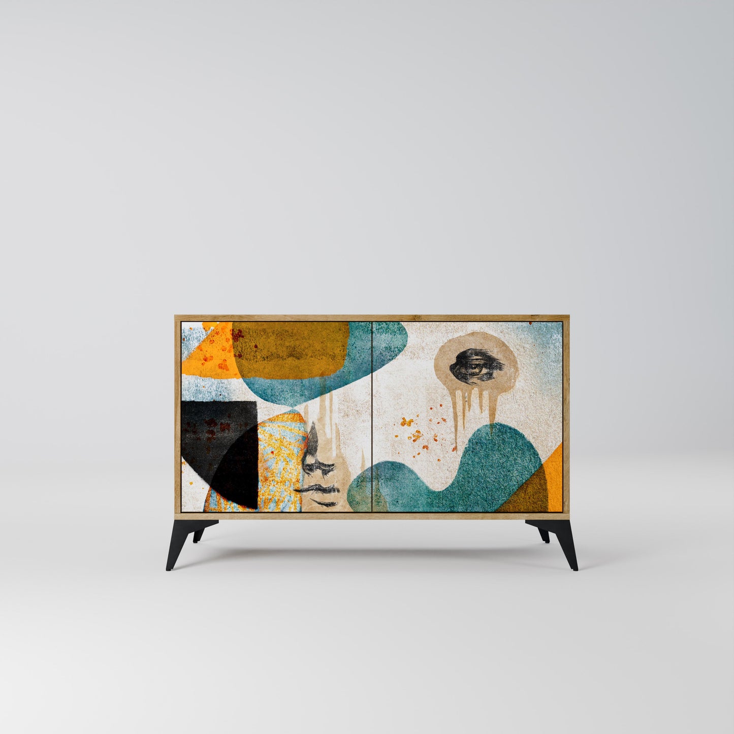 Credenza a 2 ante ABSTRACT FACES in effetto rovere
