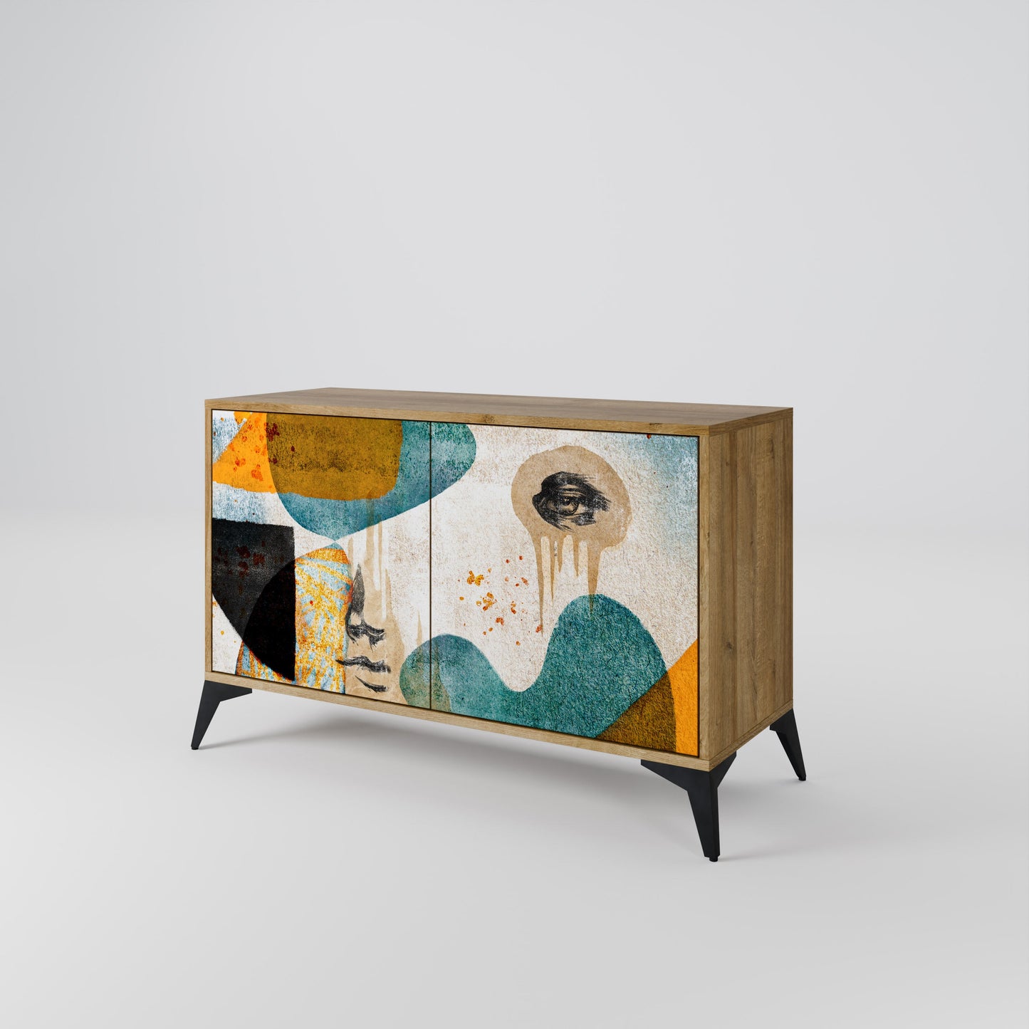 Credenza a 2 ante ABSTRACT FACES in effetto rovere