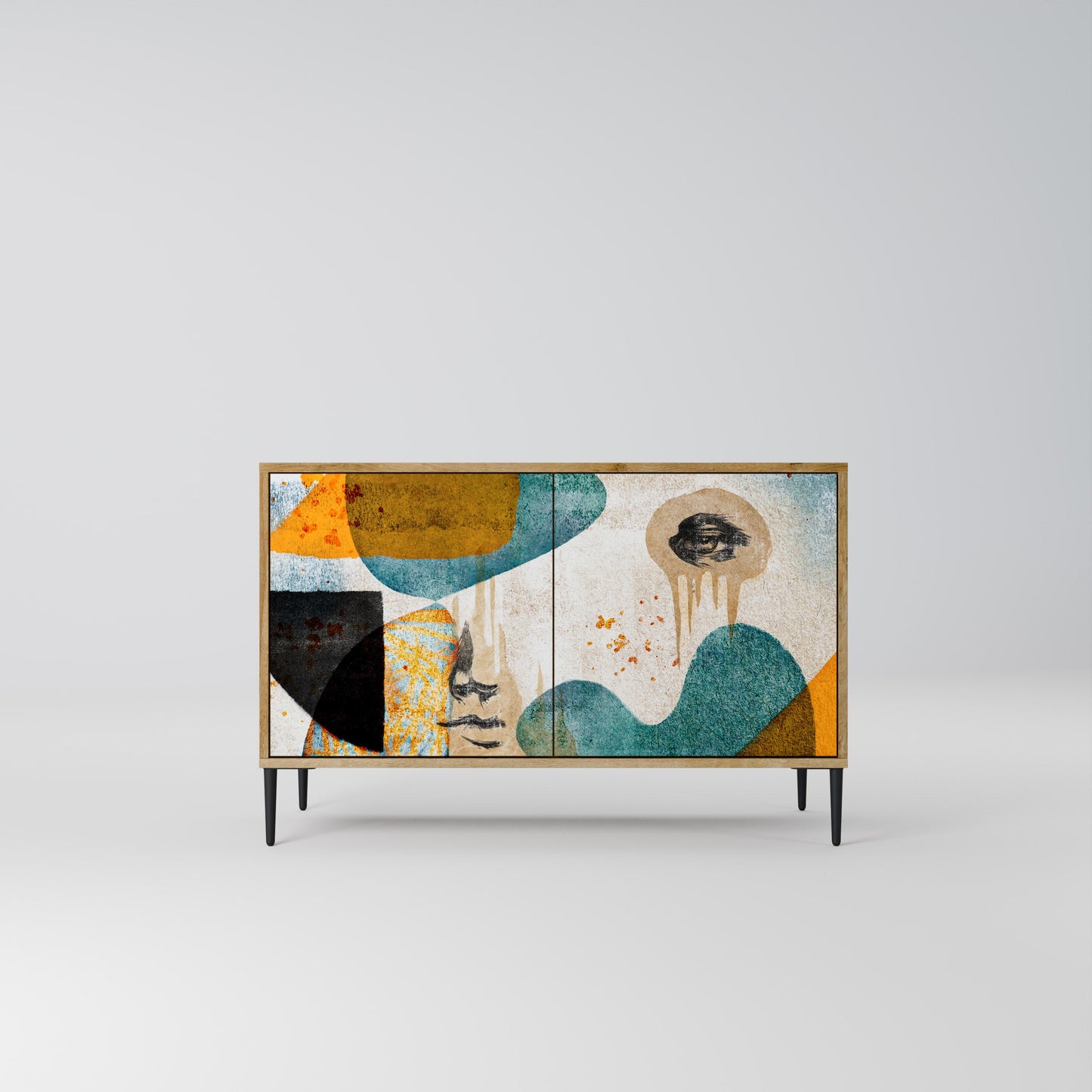 Credenza a 2 ante ABSTRACT FACES in effetto rovere