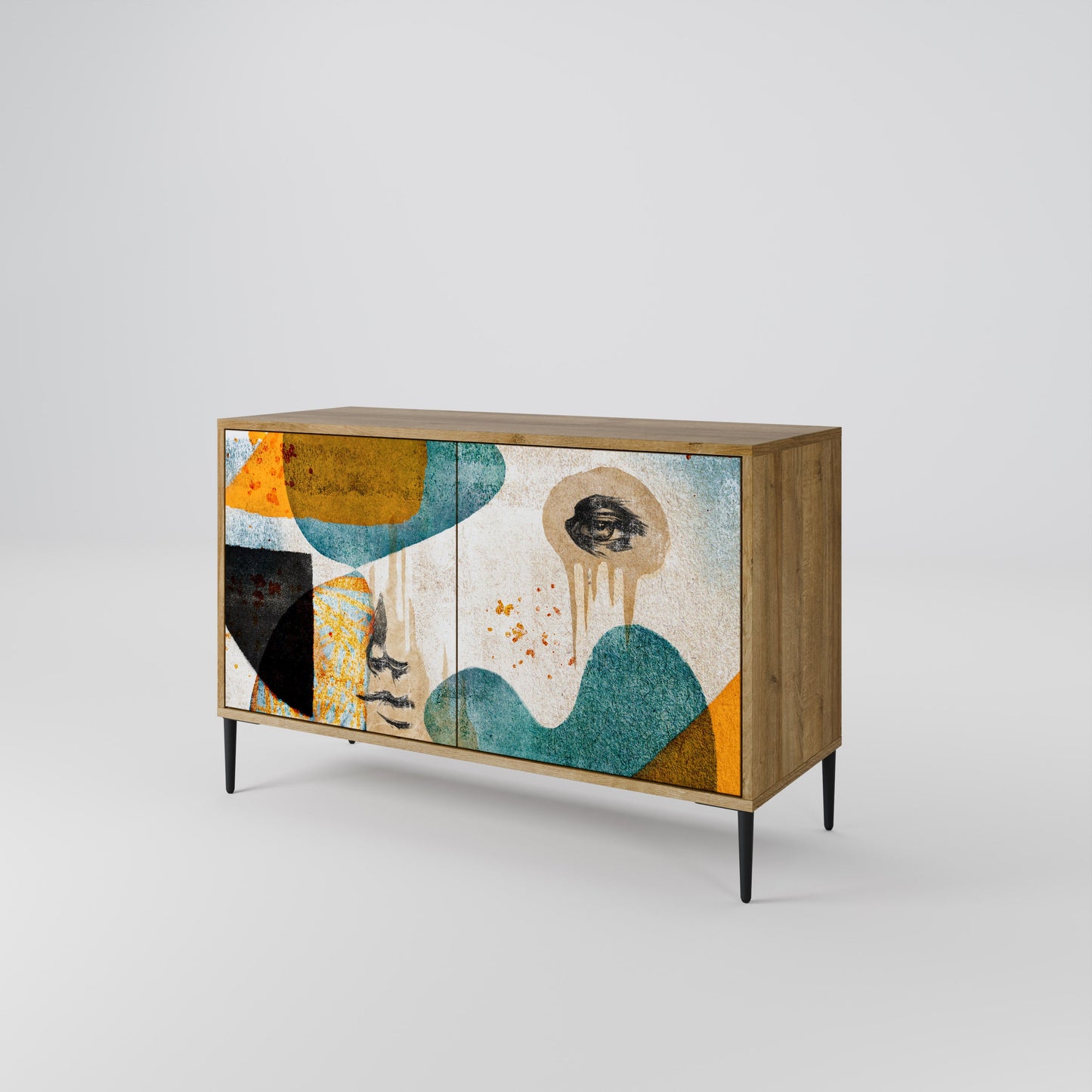 Credenza a 2 ante ABSTRACT FACES in effetto rovere
