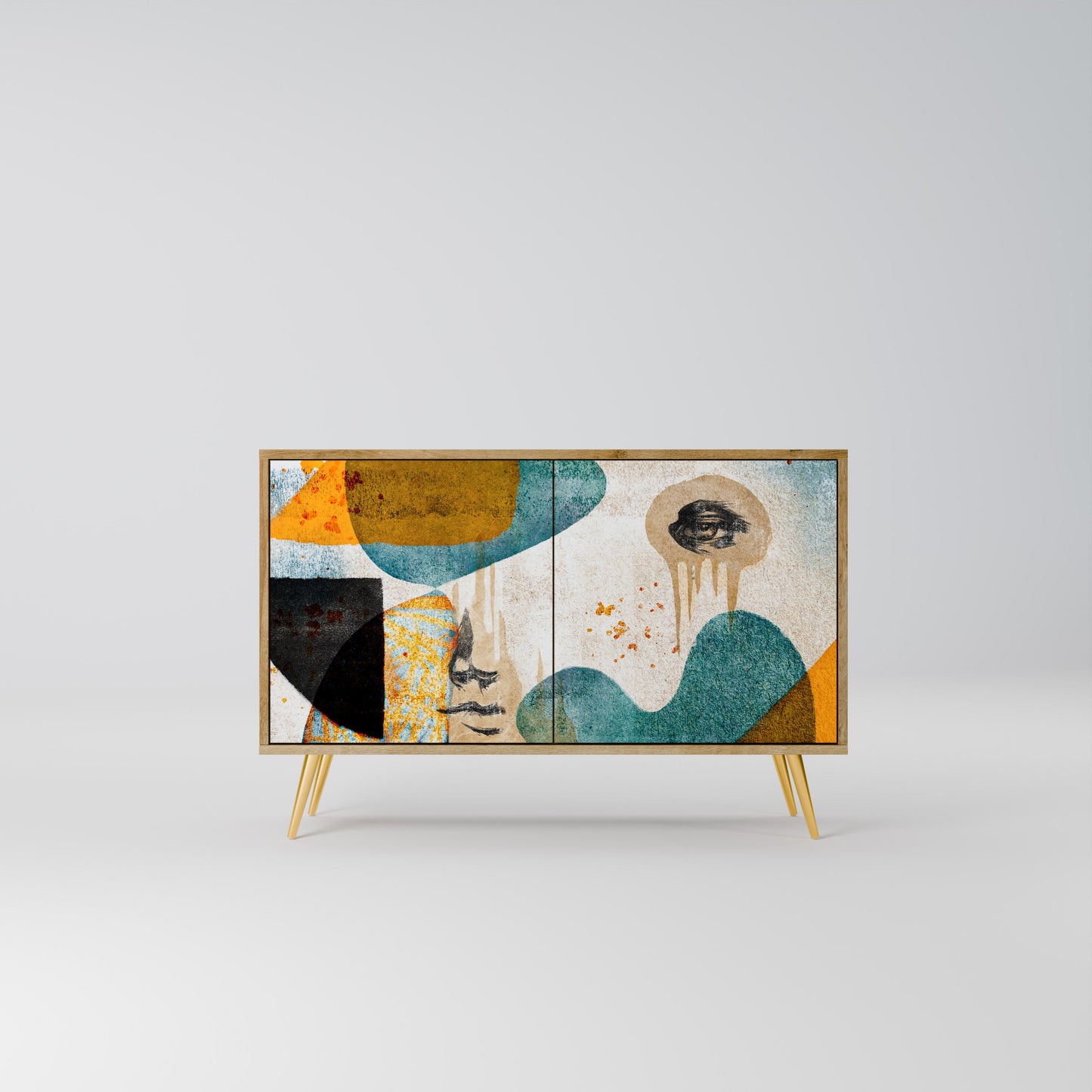Credenza a 2 ante ABSTRACT FACES in effetto rovere