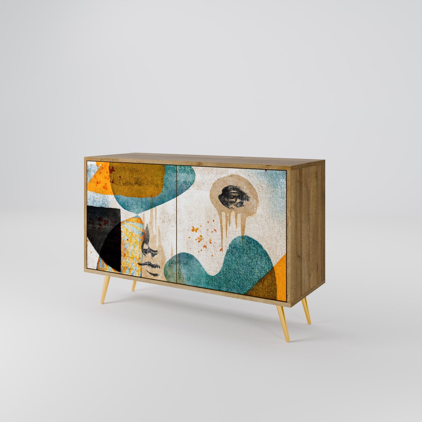 Credenza a 2 ante ABSTRACT FACES in effetto rovere
