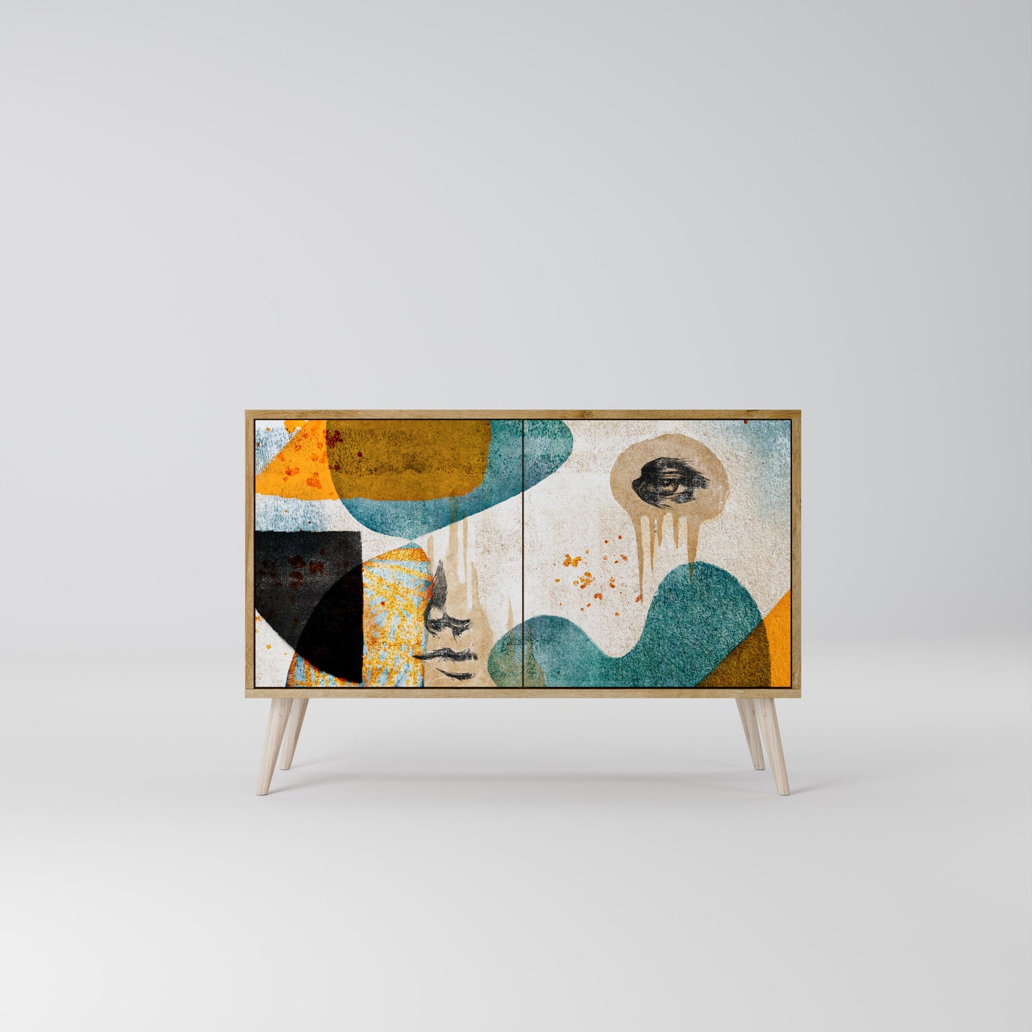 Credenza a 2 ante ABSTRACT FACES in effetto rovere