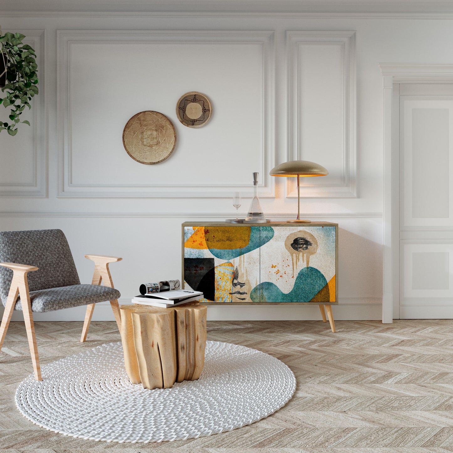 Credenza a 2 ante ABSTRACT FACES in effetto rovere