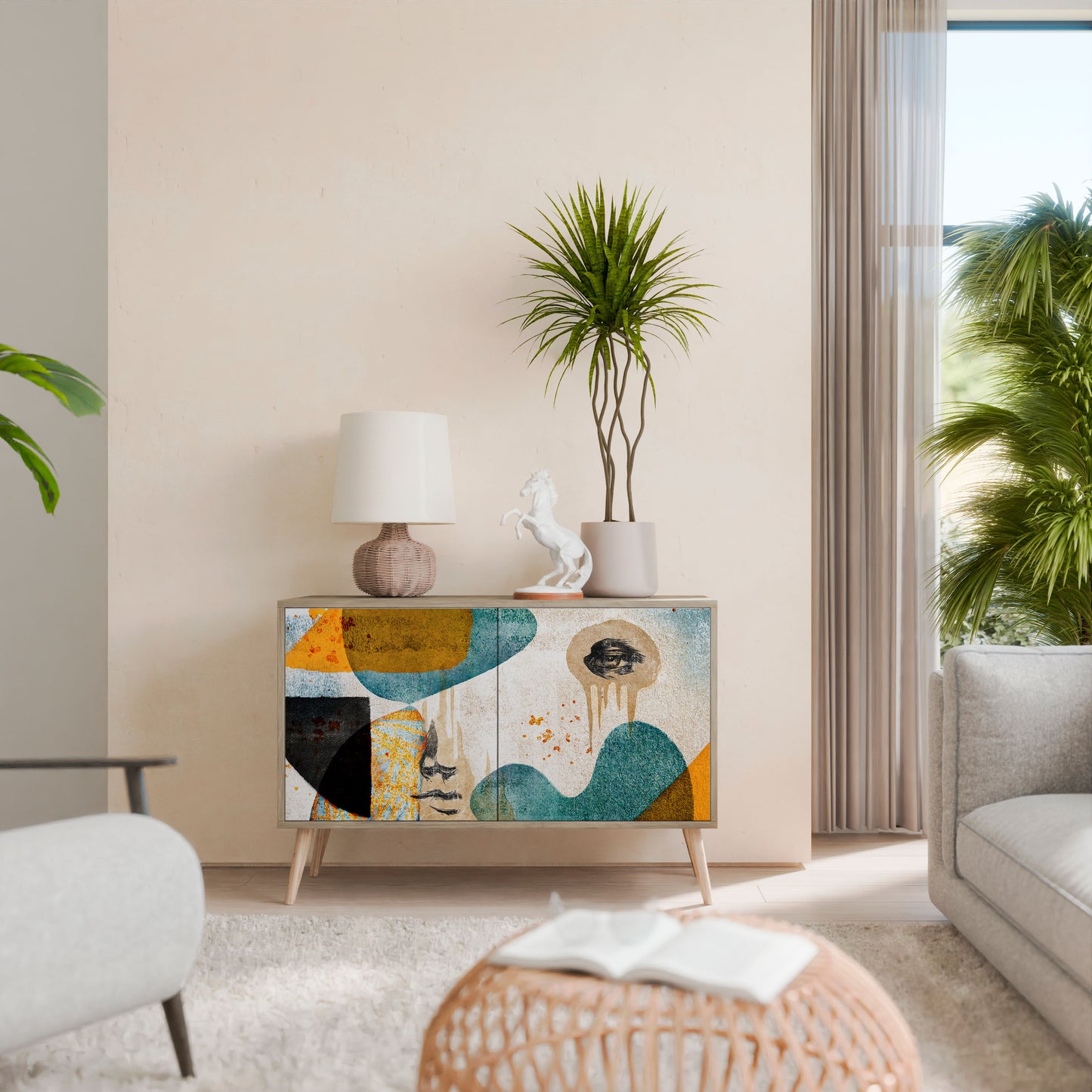 Credenza a 2 ante ABSTRACT FACES in effetto rovere
