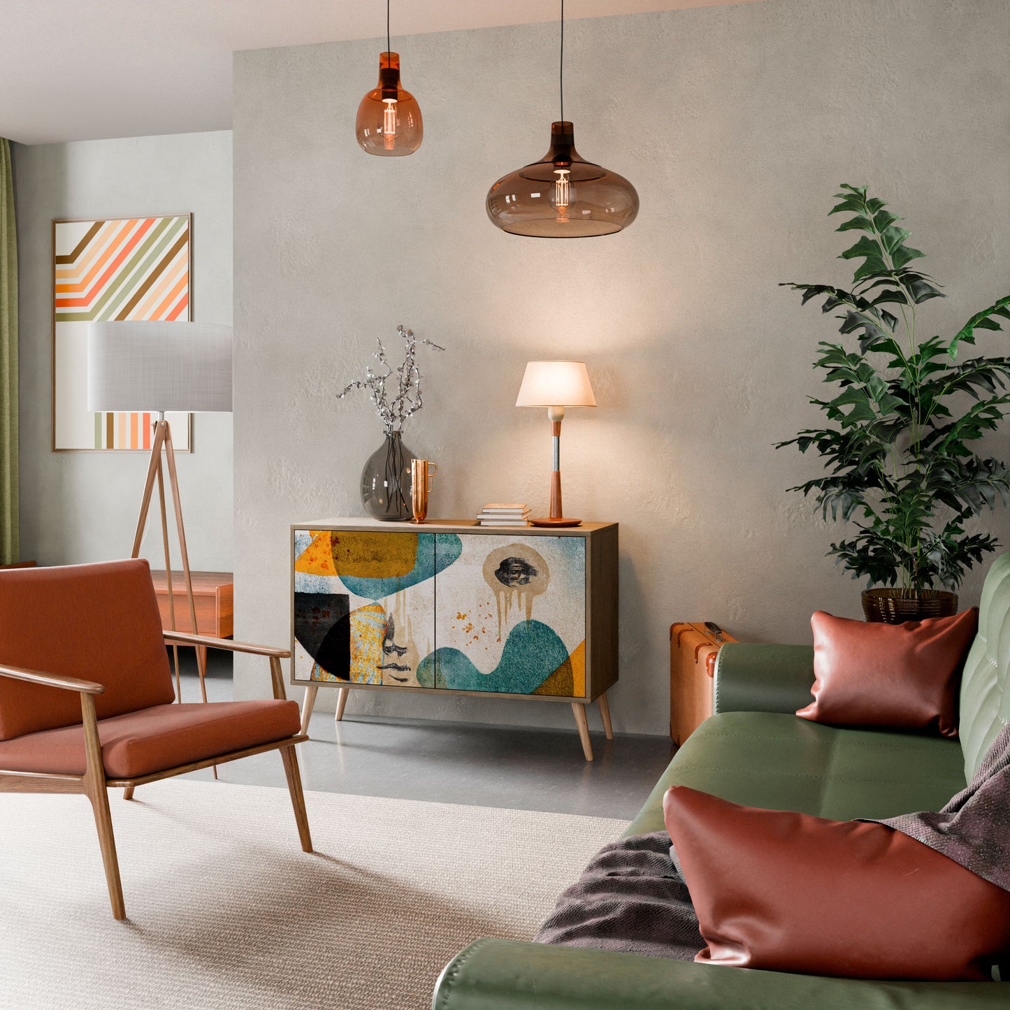 Credenza a 2 ante ABSTRACT FACES in effetto rovere