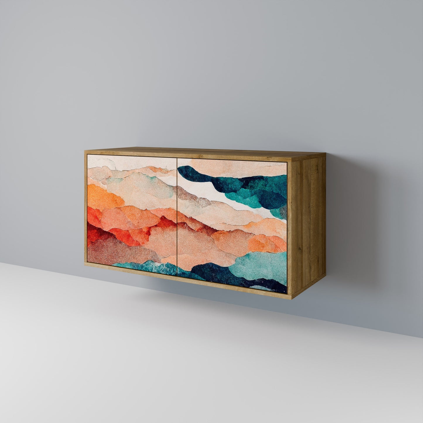 Credenza a 2 ante ABSTRACT LANDSCAPE in effetto rovere