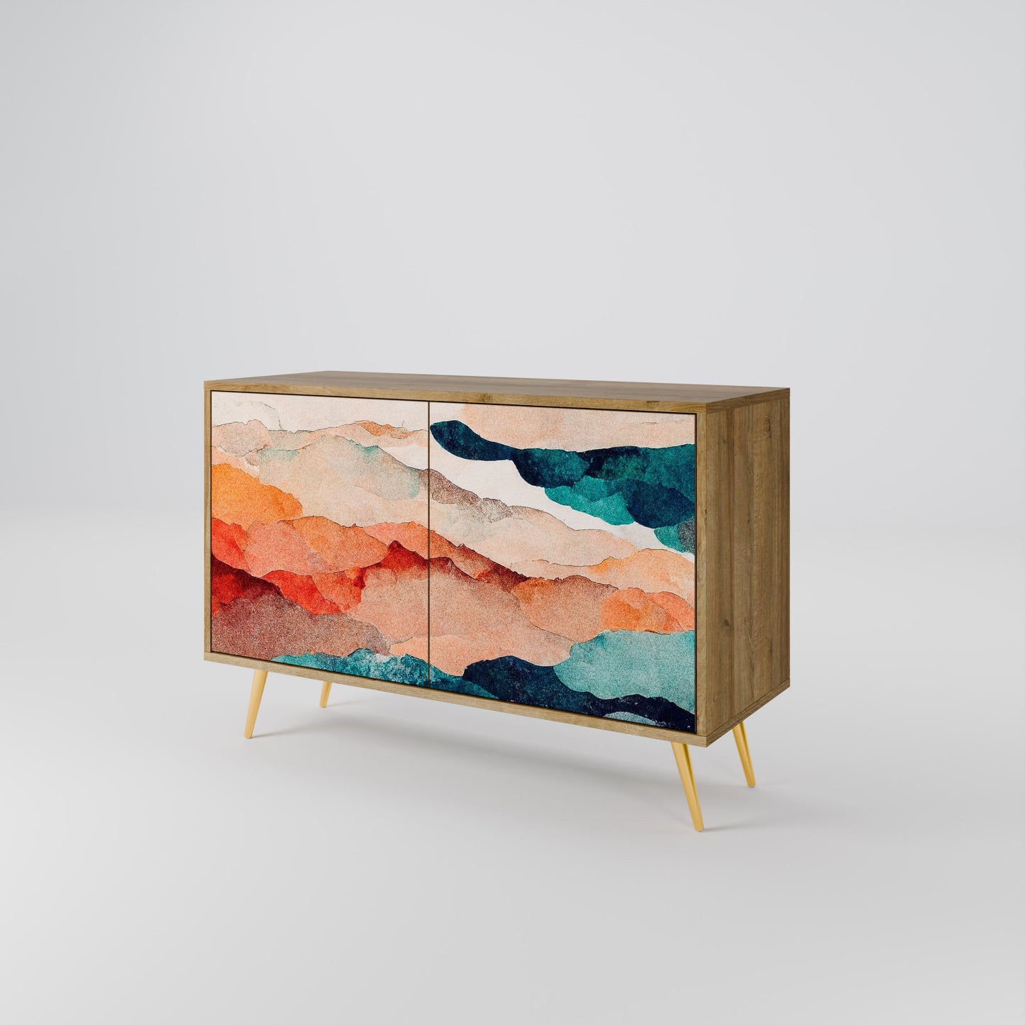 Credenza a 2 ante ABSTRACT LANDSCAPE in effetto rovere