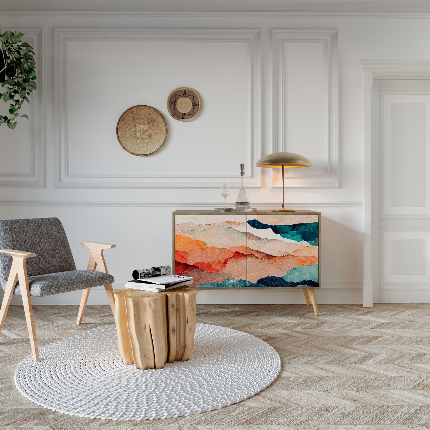 Credenza a 2 ante ABSTRACT LANDSCAPE in effetto rovere