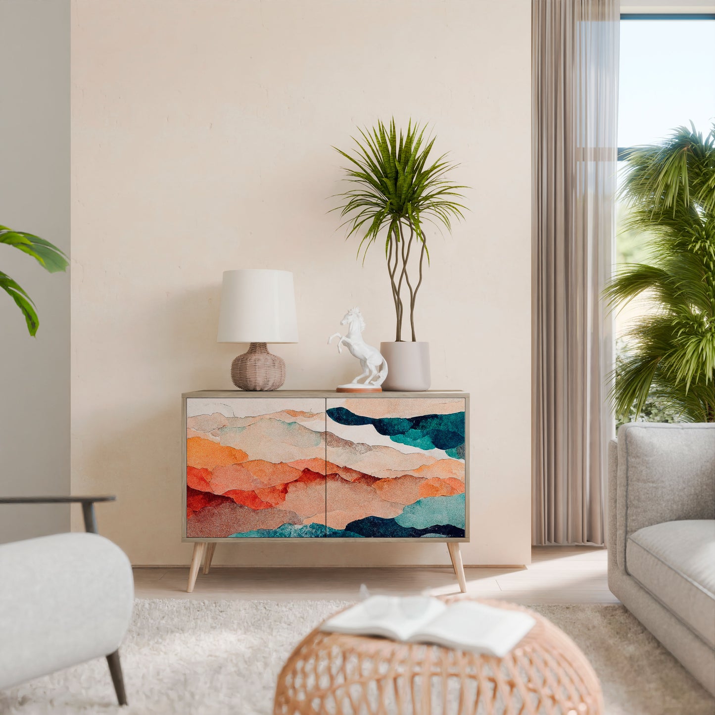 Credenza a 2 ante ABSTRACT LANDSCAPE in effetto rovere