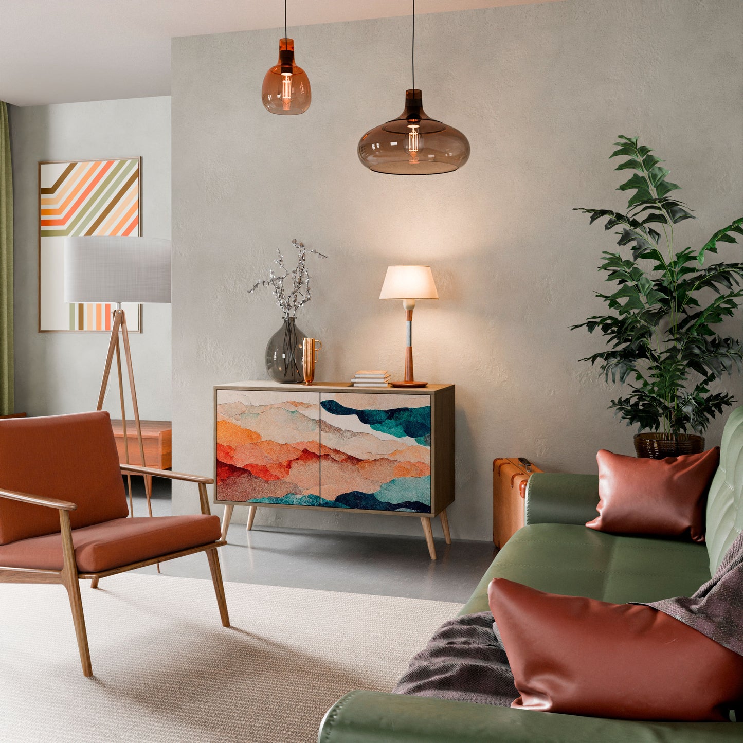 Credenza a 2 ante ABSTRACT LANDSCAPE in effetto rovere