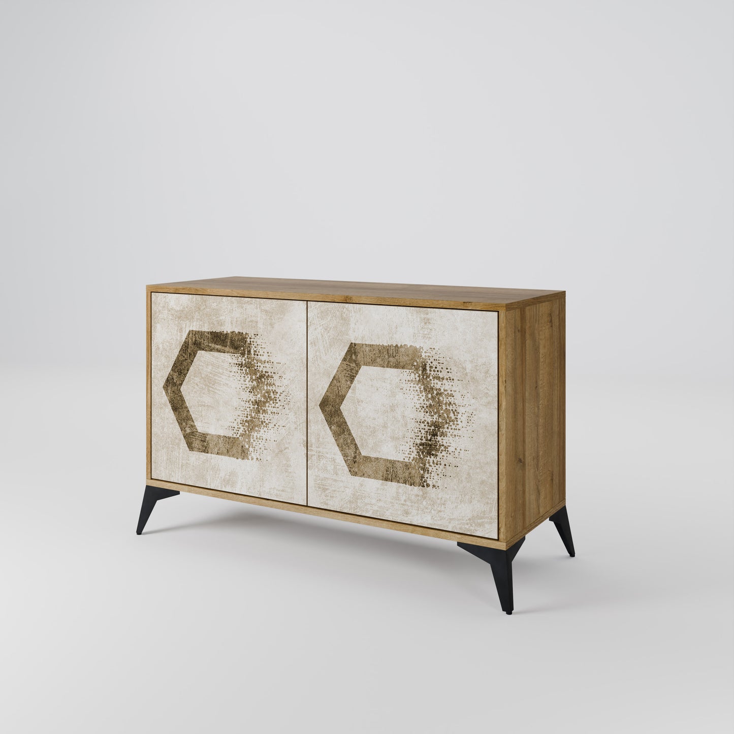 Credenza a 2 ante HEXAGONAL SHAPES in effetto rovere