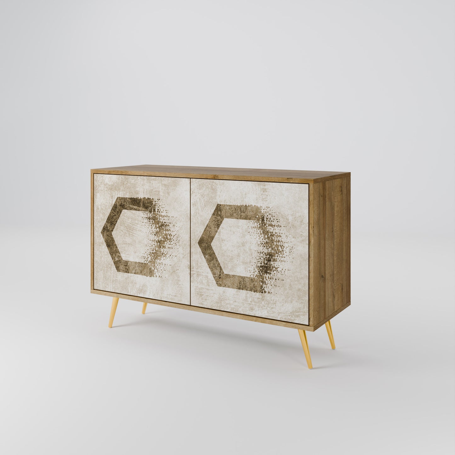 Credenza a 2 ante HEXAGONAL SHAPES in effetto rovere