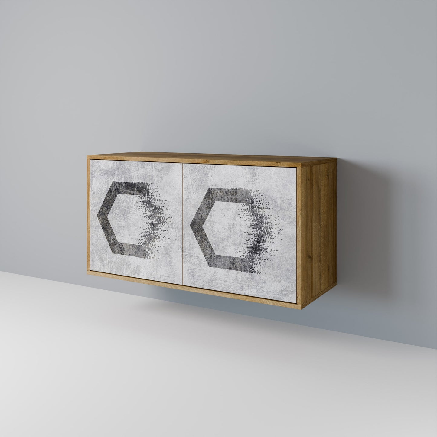 Credenza a 2 ante HEXAGONAL FIGURES in effetto rovere