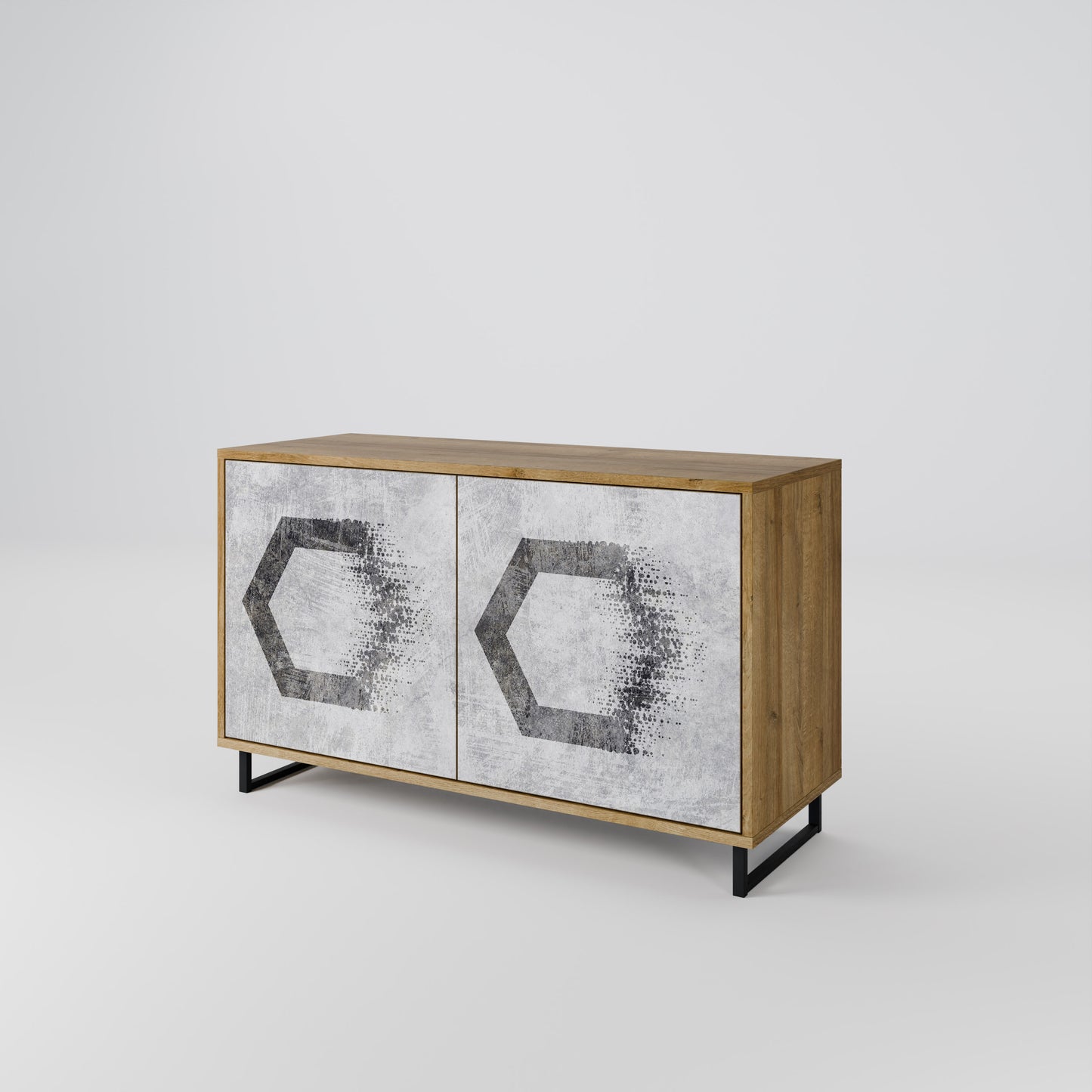 Credenza a 2 ante HEXAGONAL FIGURES in effetto rovere