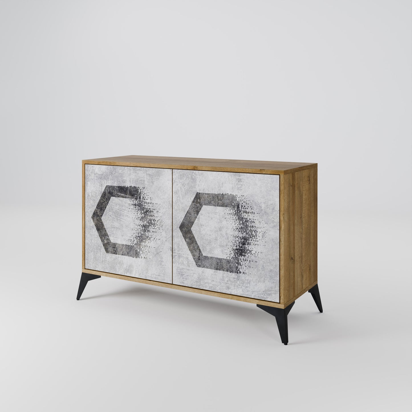 Credenza a 2 ante HEXAGONAL FIGURES in effetto rovere