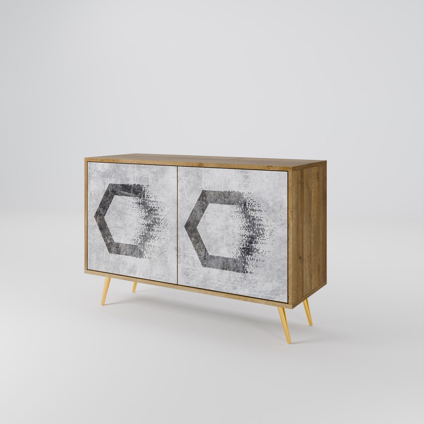 Credenza a 2 ante HEXAGONAL FIGURES in effetto rovere