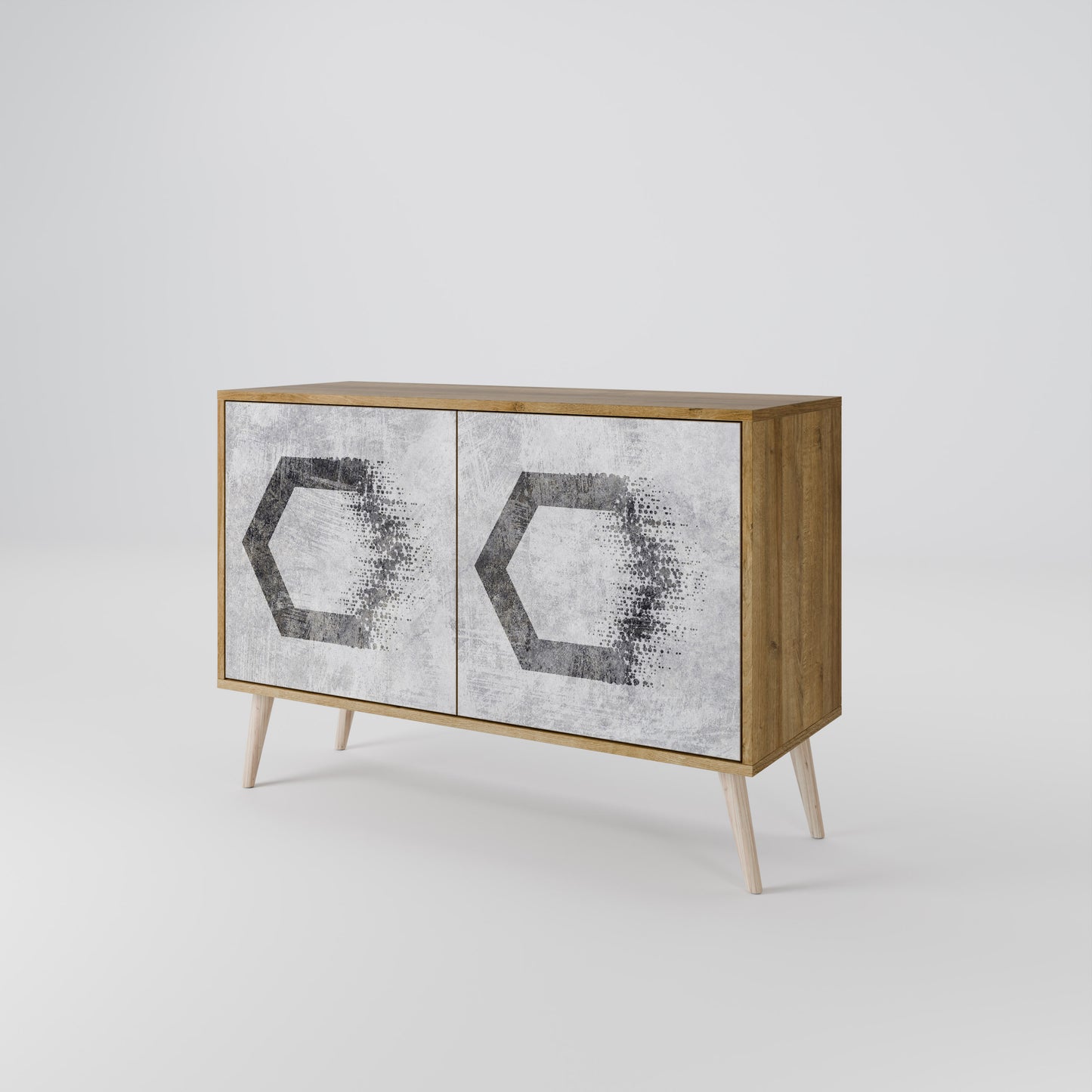 Credenza a 2 ante HEXAGONAL FIGURES in effetto rovere