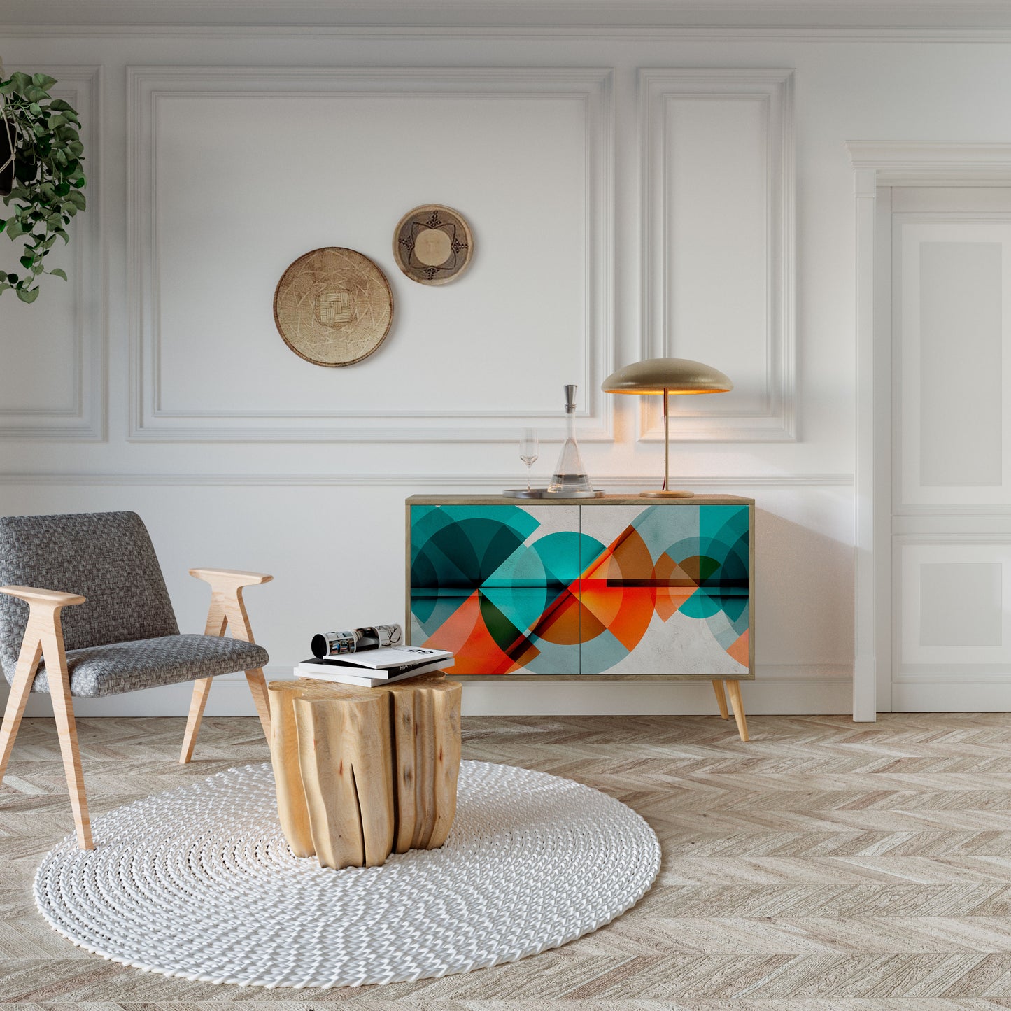 Credenza CIRCULAR RHAPSODY a 2 ante in effetto rovere