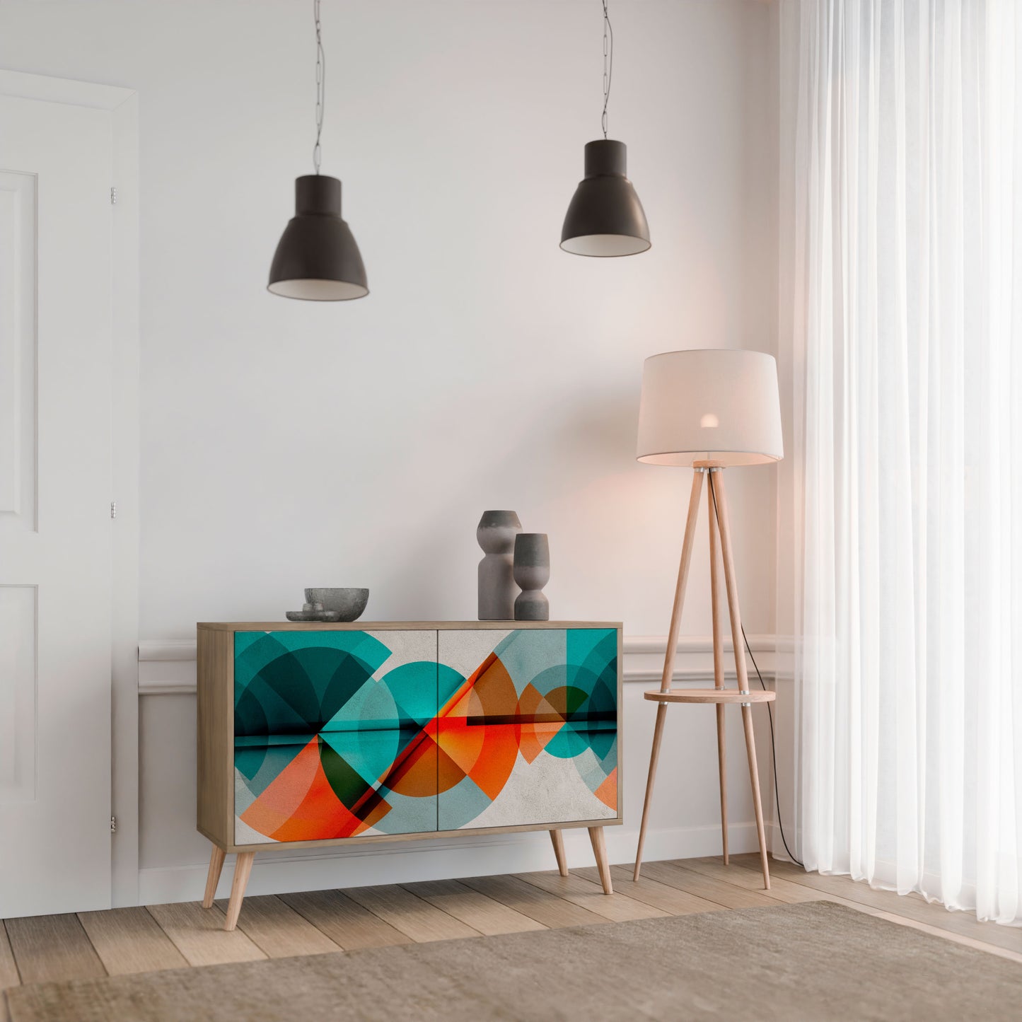 Credenza CIRCULAR RHAPSODY a 2 ante in effetto rovere