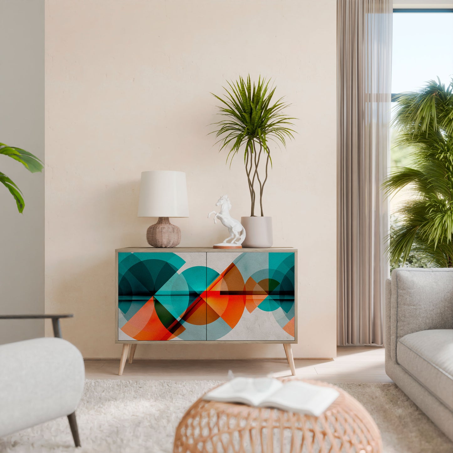 Credenza CIRCULAR RHAPSODY a 2 ante in effetto rovere