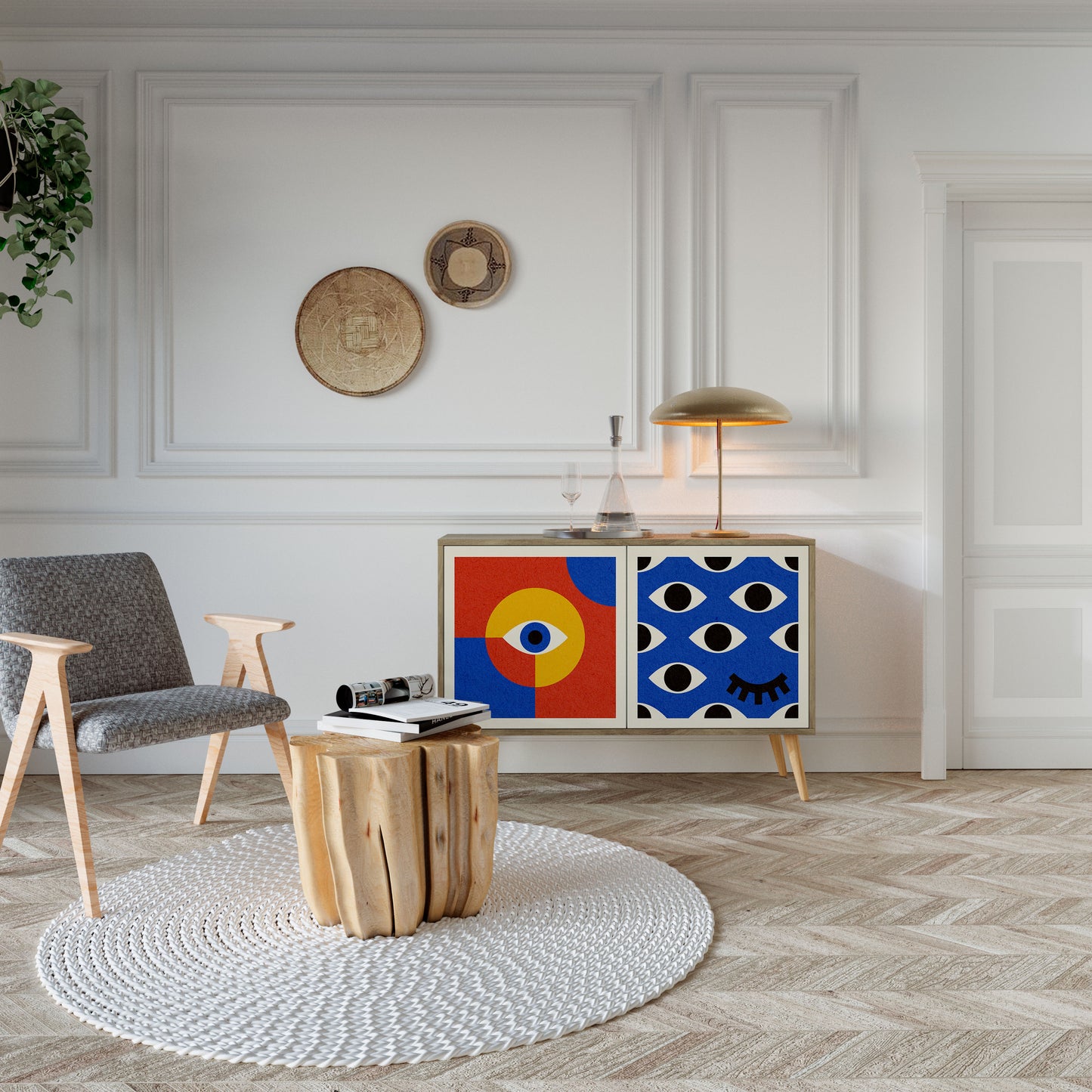 Credenza a 2 ante GEOMETRIC EYES in effetto rovere