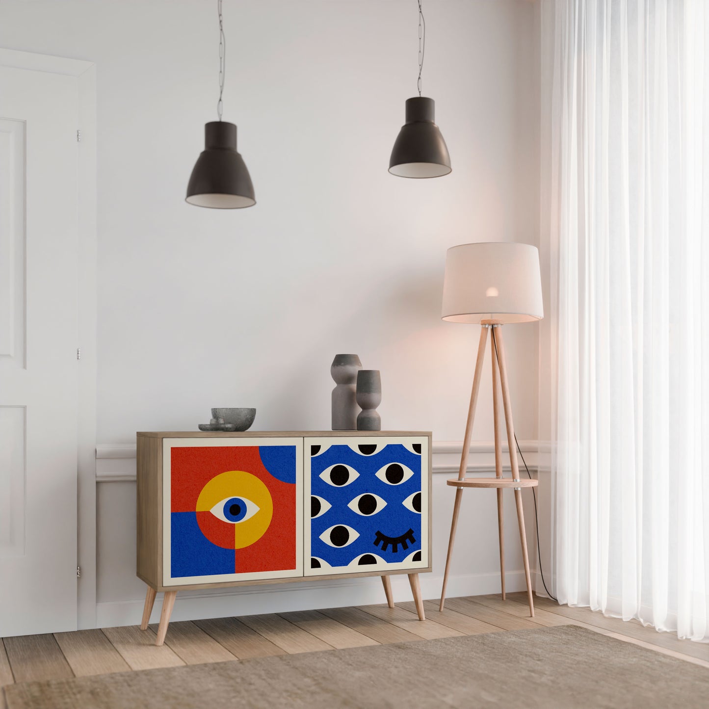 Credenza a 2 ante GEOMETRIC EYES in effetto rovere