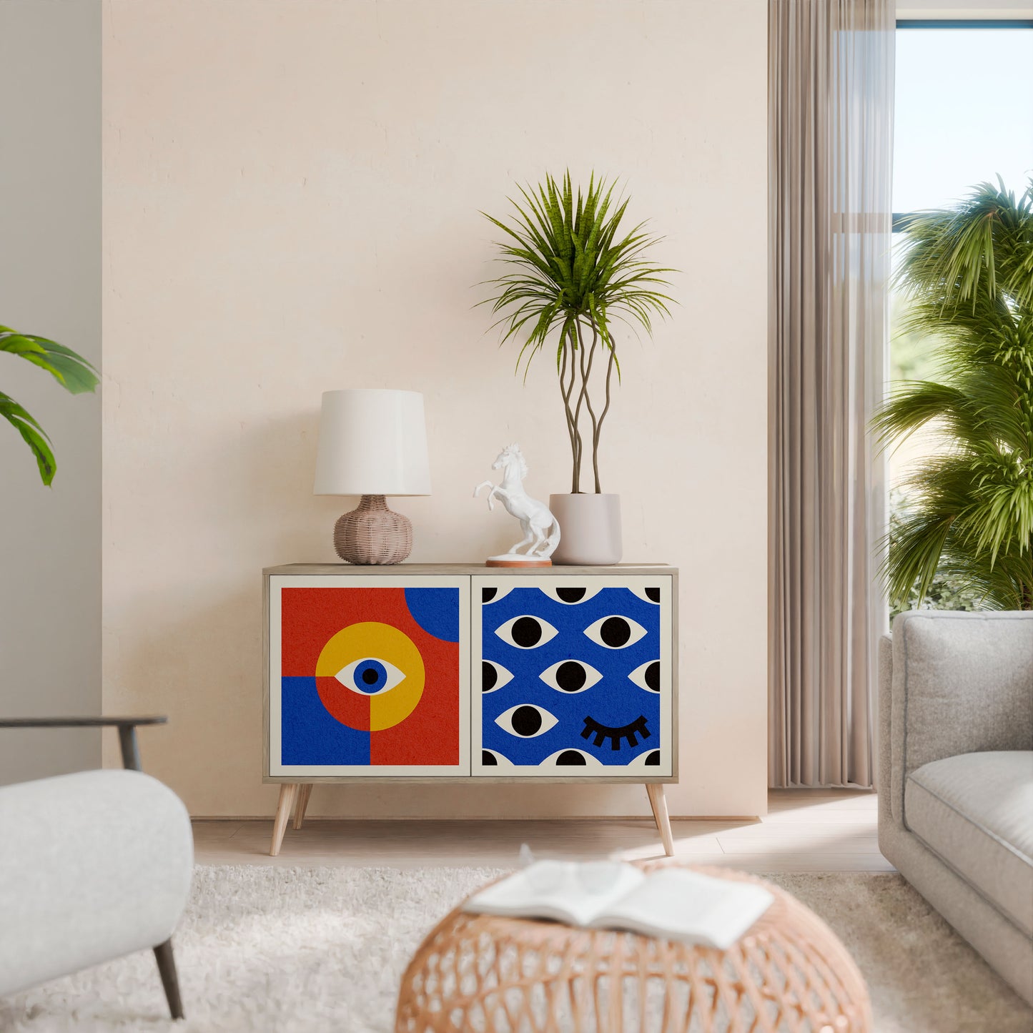 Credenza a 2 ante GEOMETRIC EYES in effetto rovere