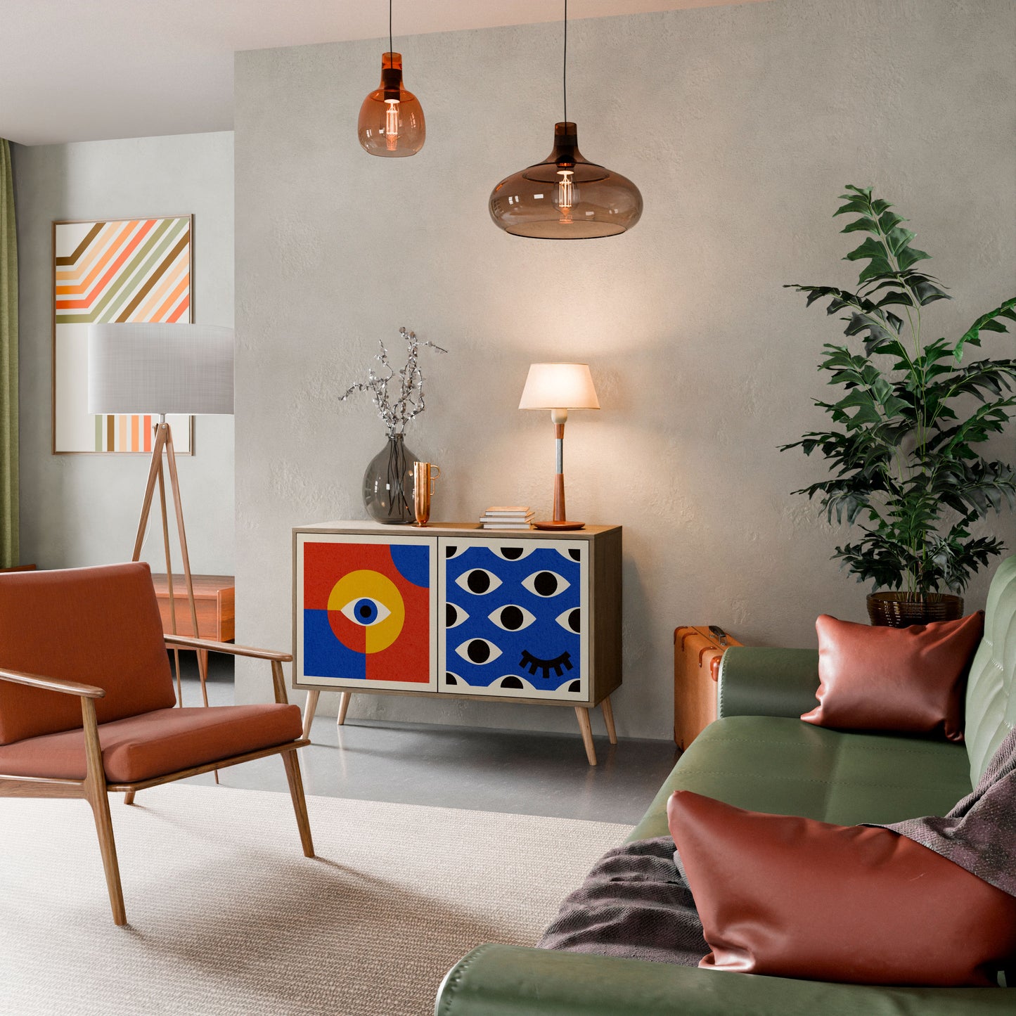 Credenza a 2 ante GEOMETRIC EYES in effetto rovere