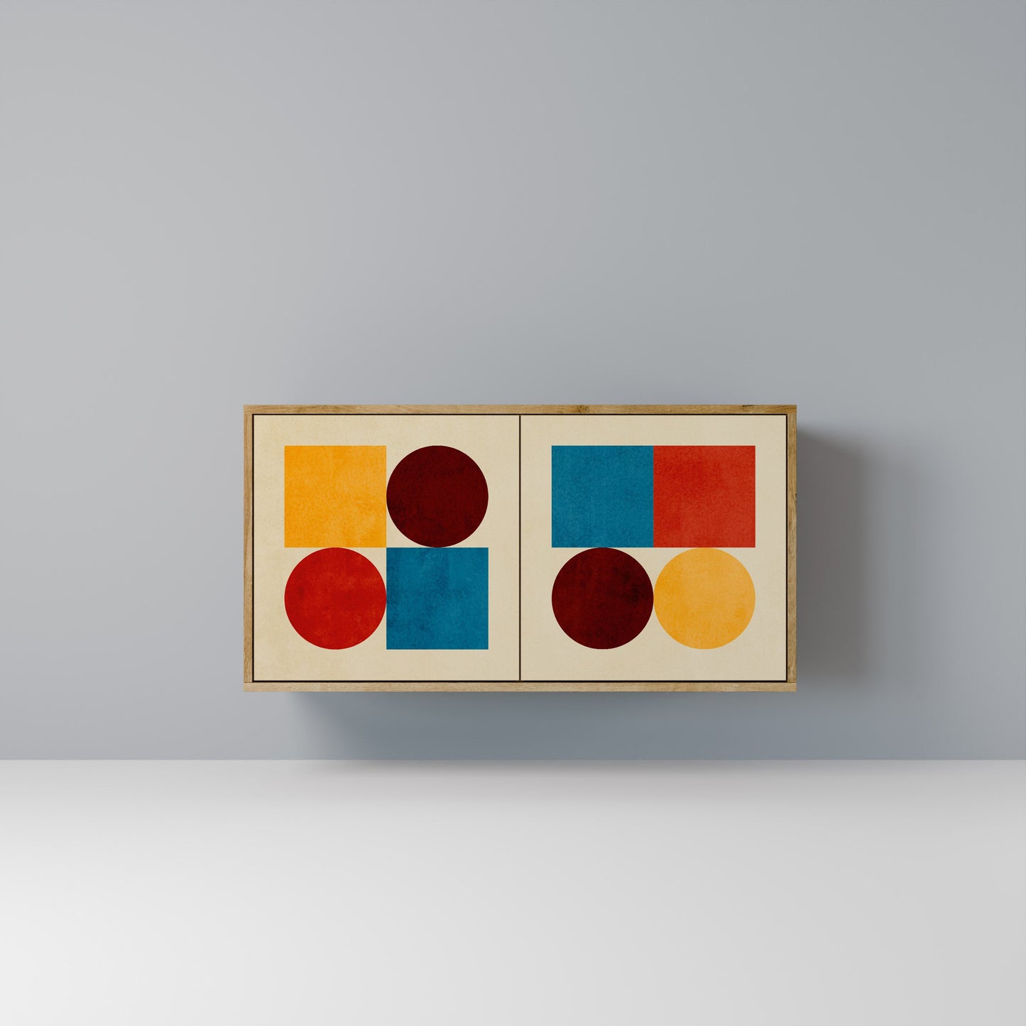 Credenza a 2 ante GEOMETRIC PUZZLE in effetto rovere