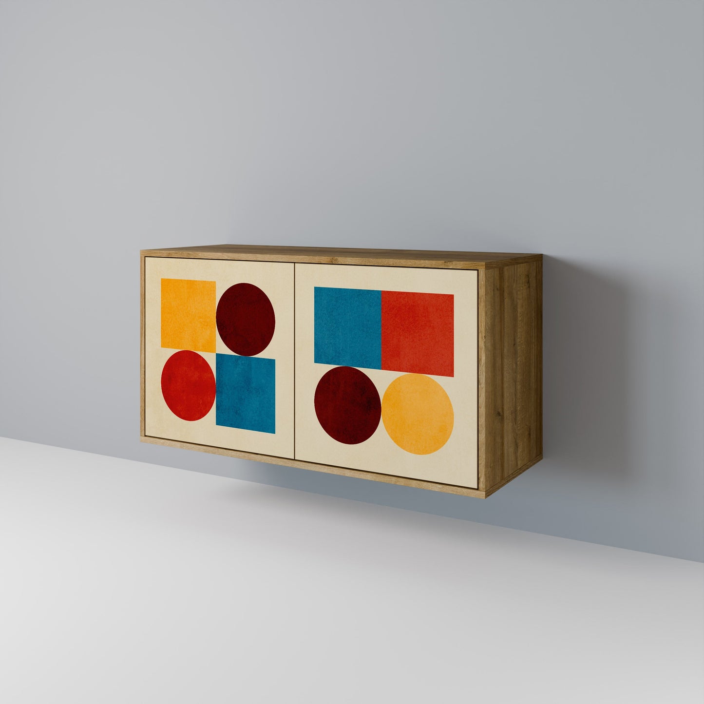 Credenza a 2 ante GEOMETRIC PUZZLE in effetto rovere