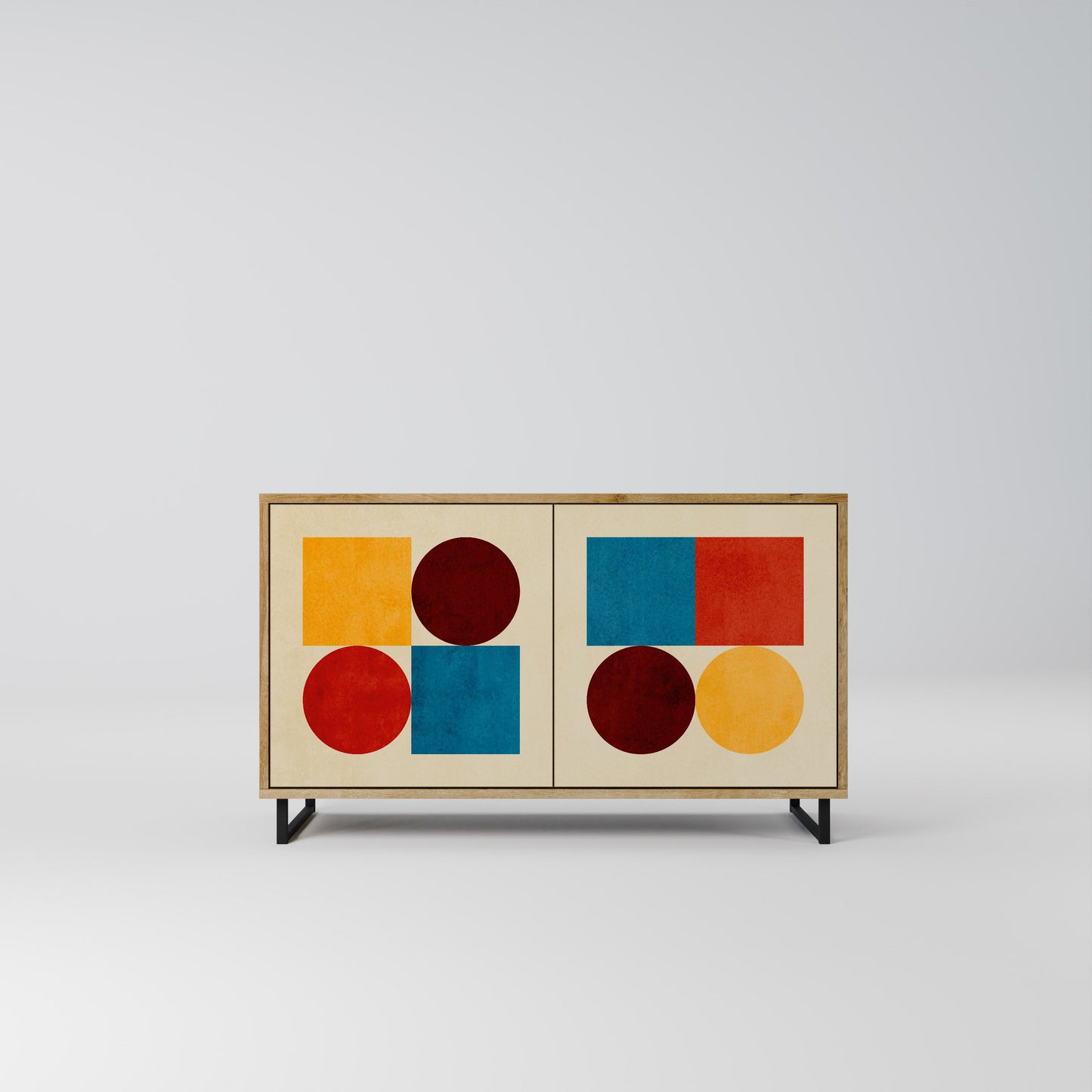 Credenza a 2 ante GEOMETRIC PUZZLE in effetto rovere