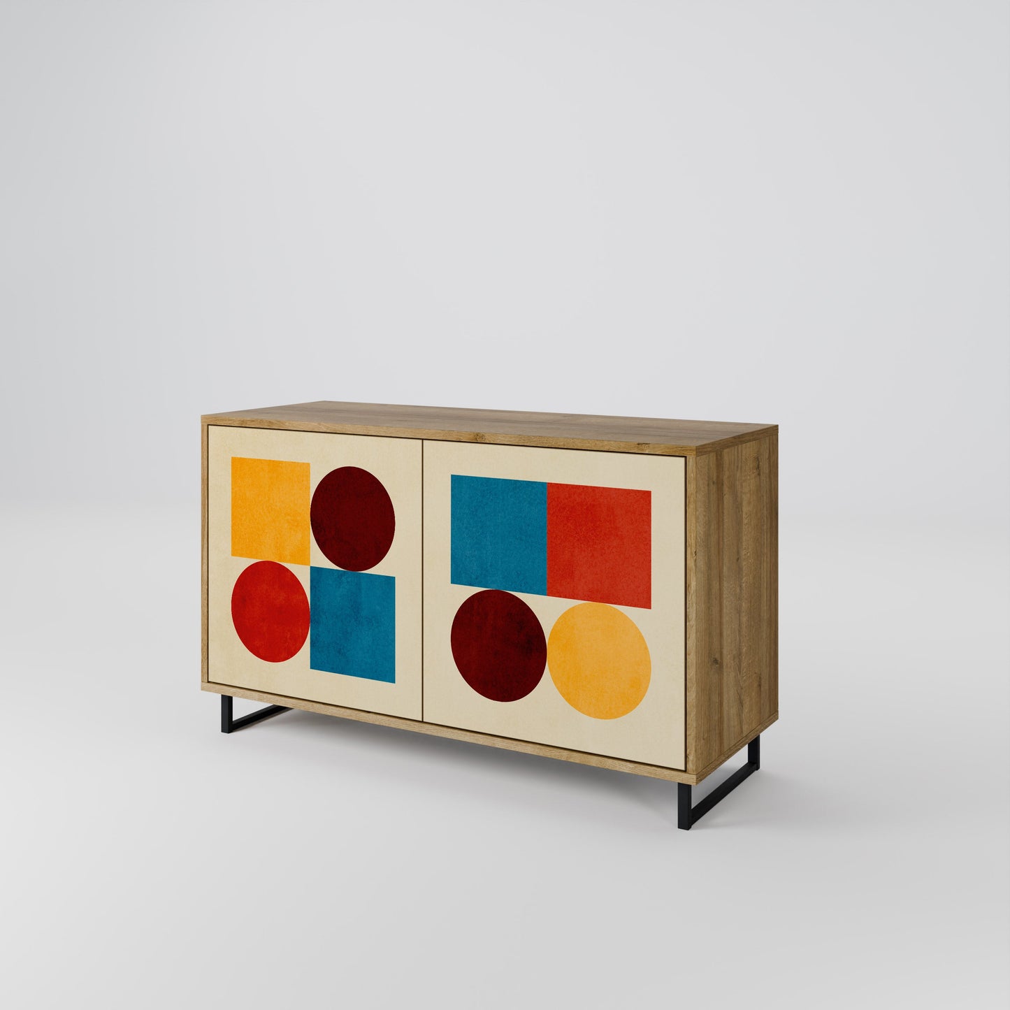 Credenza a 2 ante GEOMETRIC PUZZLE in effetto rovere