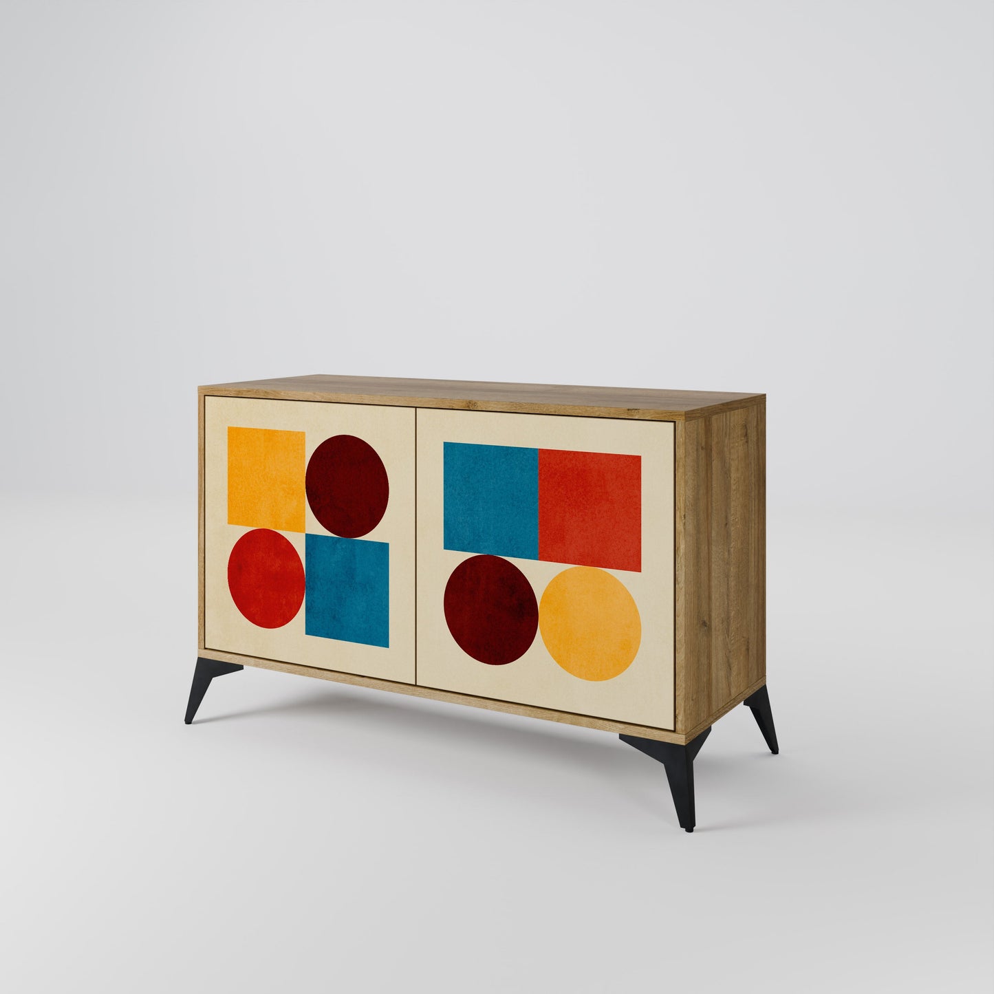 Credenza a 2 ante GEOMETRIC PUZZLE in effetto rovere