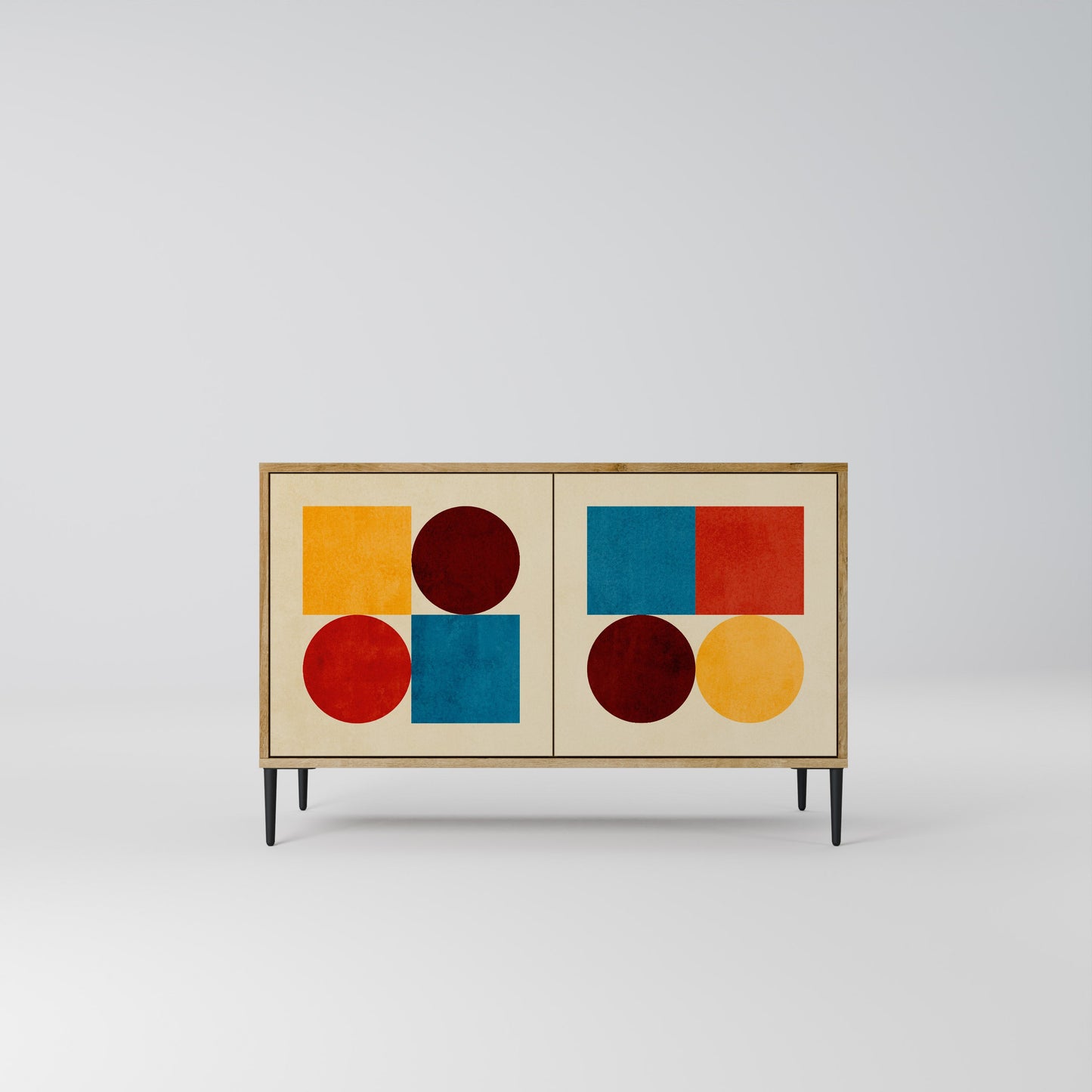 Credenza a 2 ante GEOMETRIC PUZZLE in effetto rovere