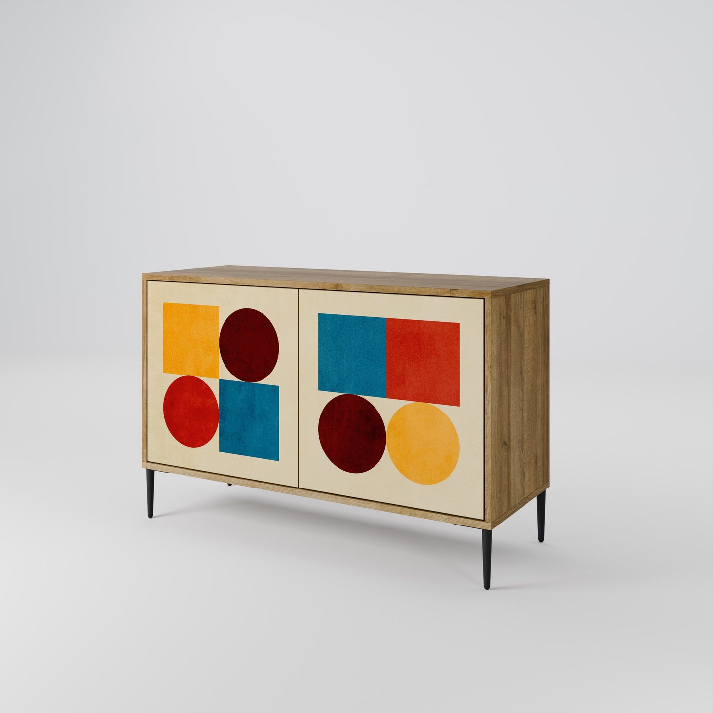 Credenza a 2 ante GEOMETRIC PUZZLE in effetto rovere