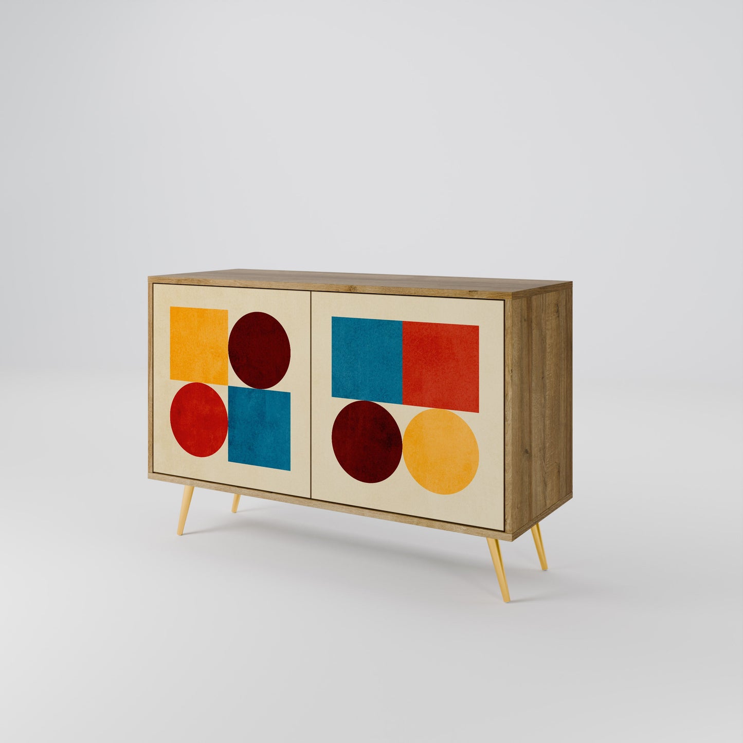 Credenza a 2 ante GEOMETRIC PUZZLE in effetto rovere
