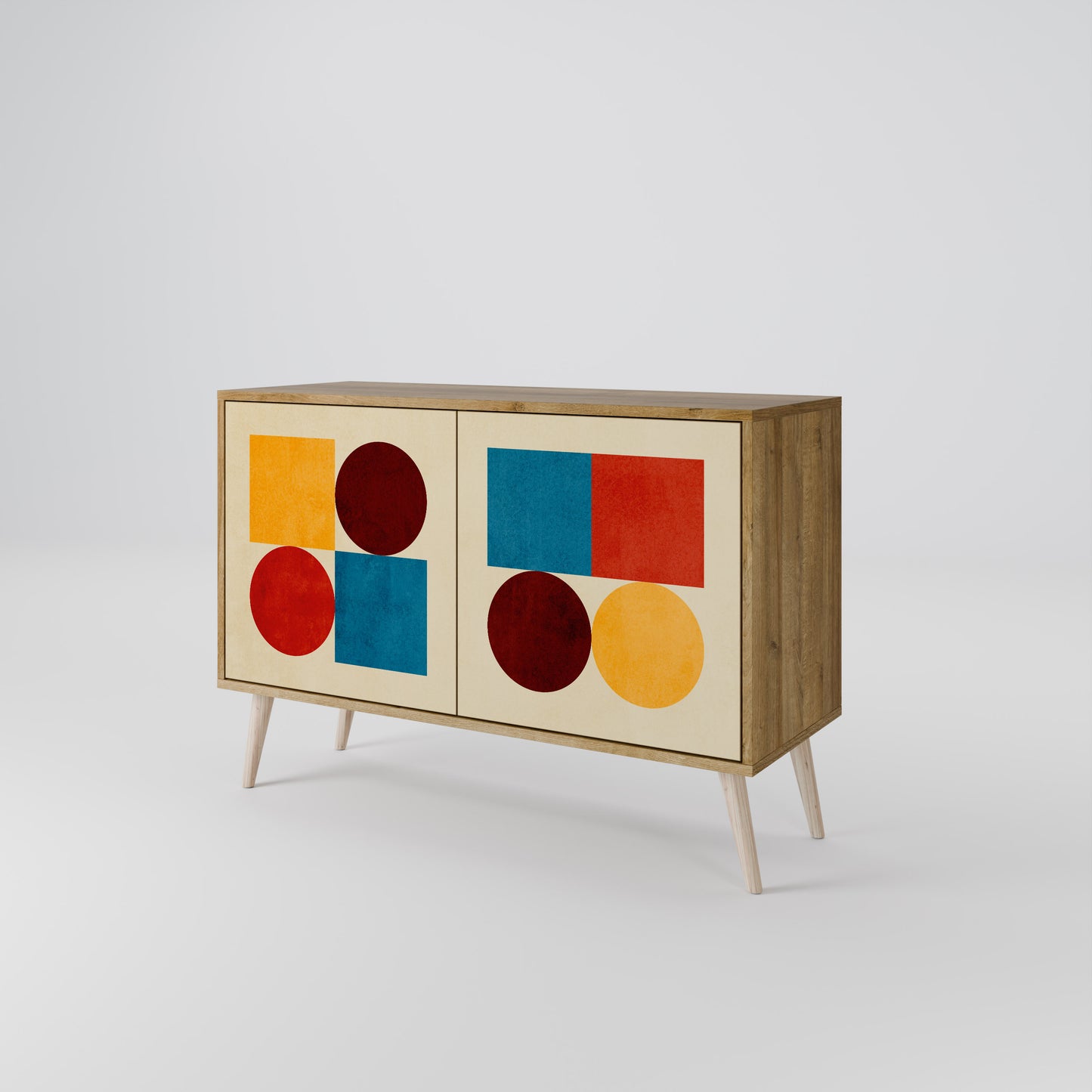 Credenza a 2 ante GEOMETRIC PUZZLE in effetto rovere