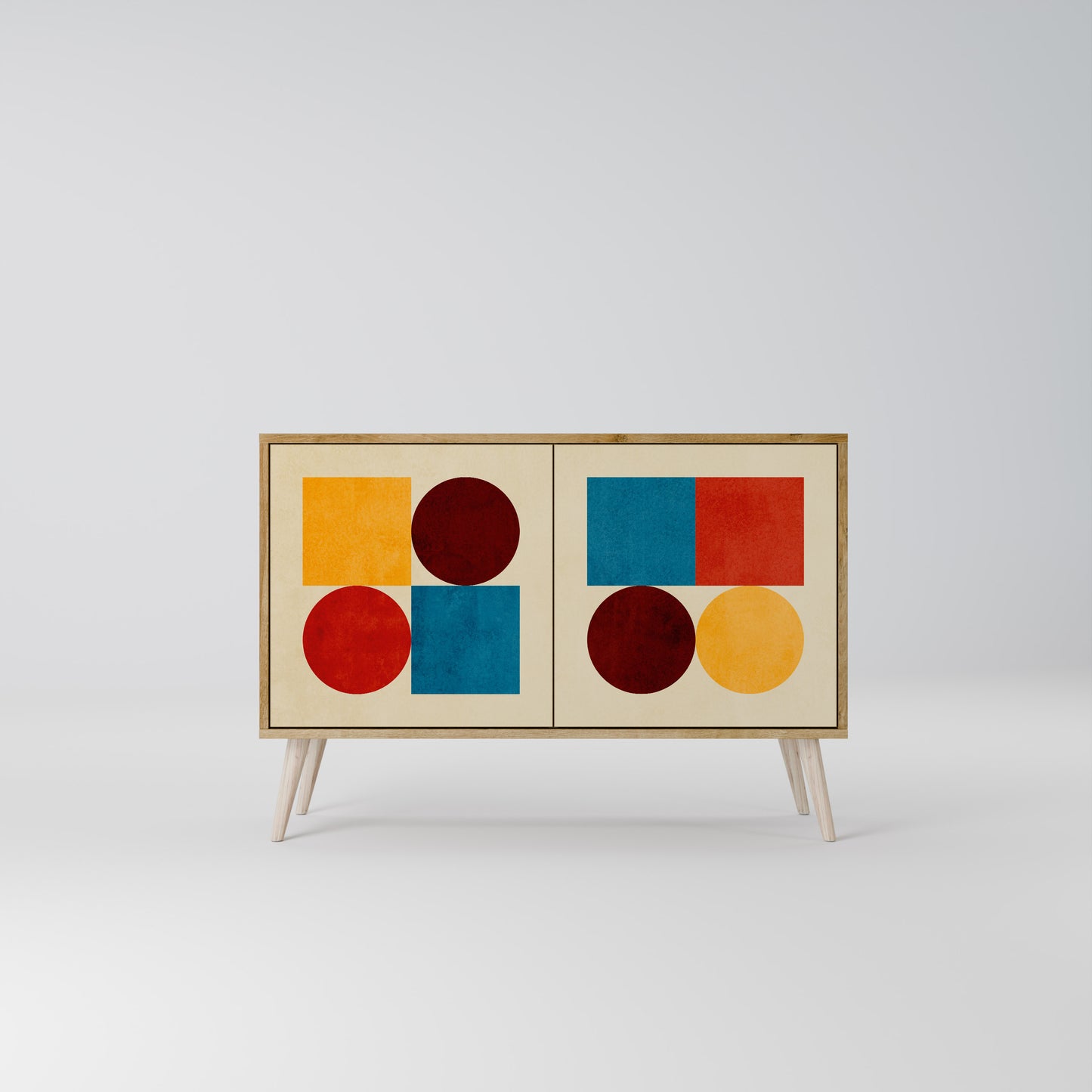 Credenza a 2 ante GEOMETRIC PUZZLE in effetto rovere