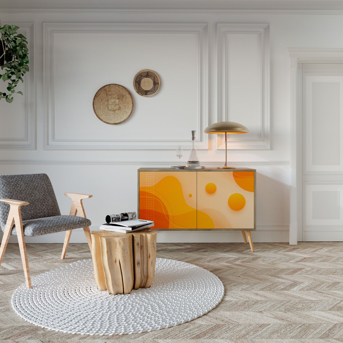 Credenza a 2 ante ORANGE ARRANGEMENT in effetto rovere