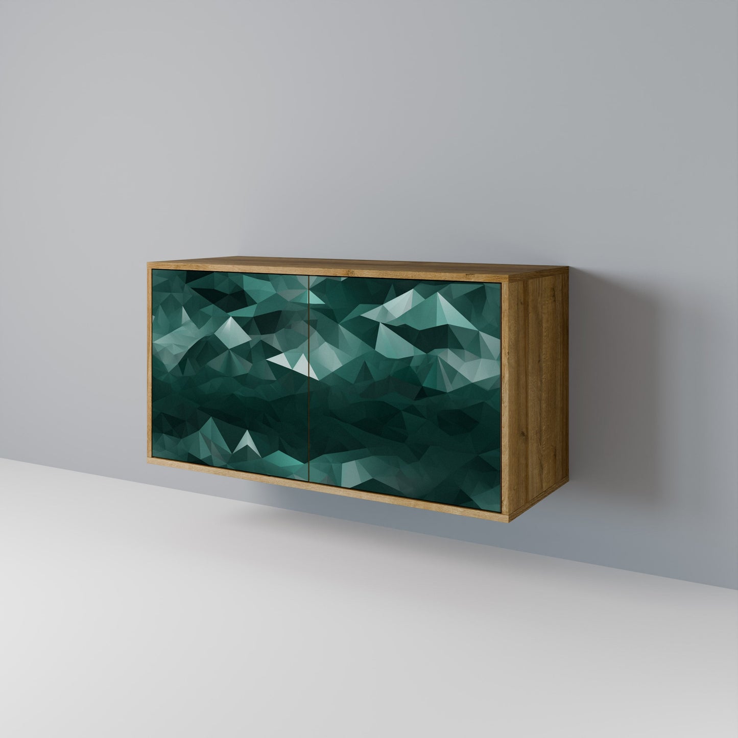 Credenza POLYGONALE FLUTTUANTE a 2 ante in effetto rovere