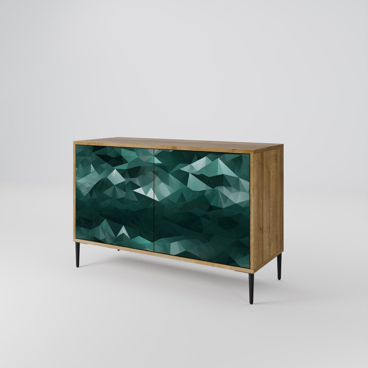 Credenza POLYGONALE FLUTTUANTE a 2 ante in effetto rovere