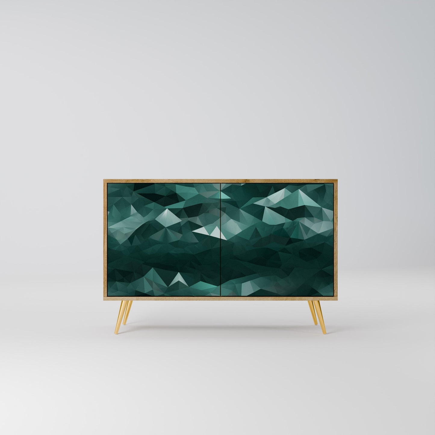 Credenza POLYGONALE FLUTTUANTE a 2 ante in effetto rovere